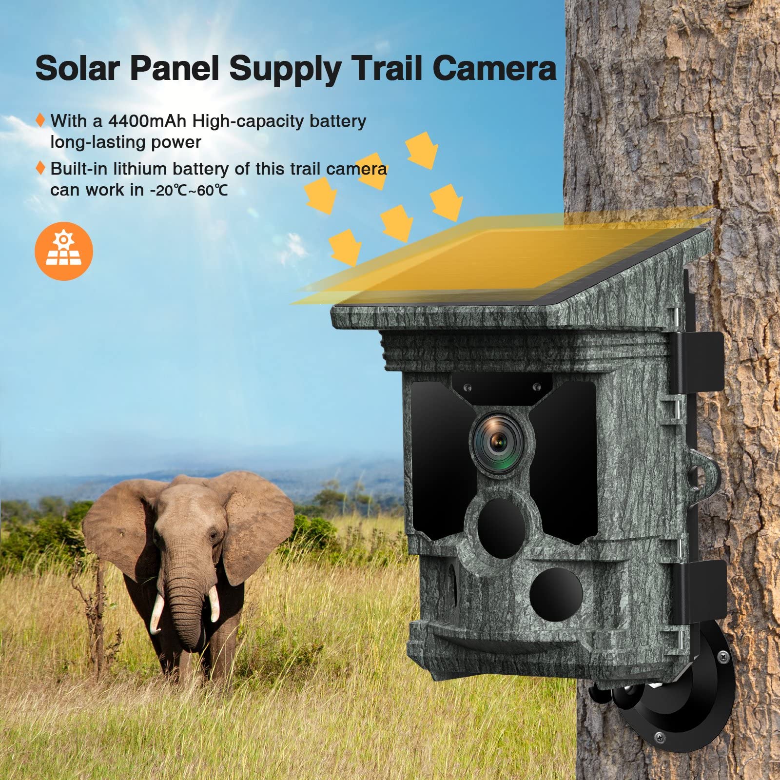 Qwaa Solar Trail Camera 36Mp 4K 30Fps, Bluetooth Wifi Trail Camera 0.1S Trigger Time With 120 Detection Angle Night Vision Motio