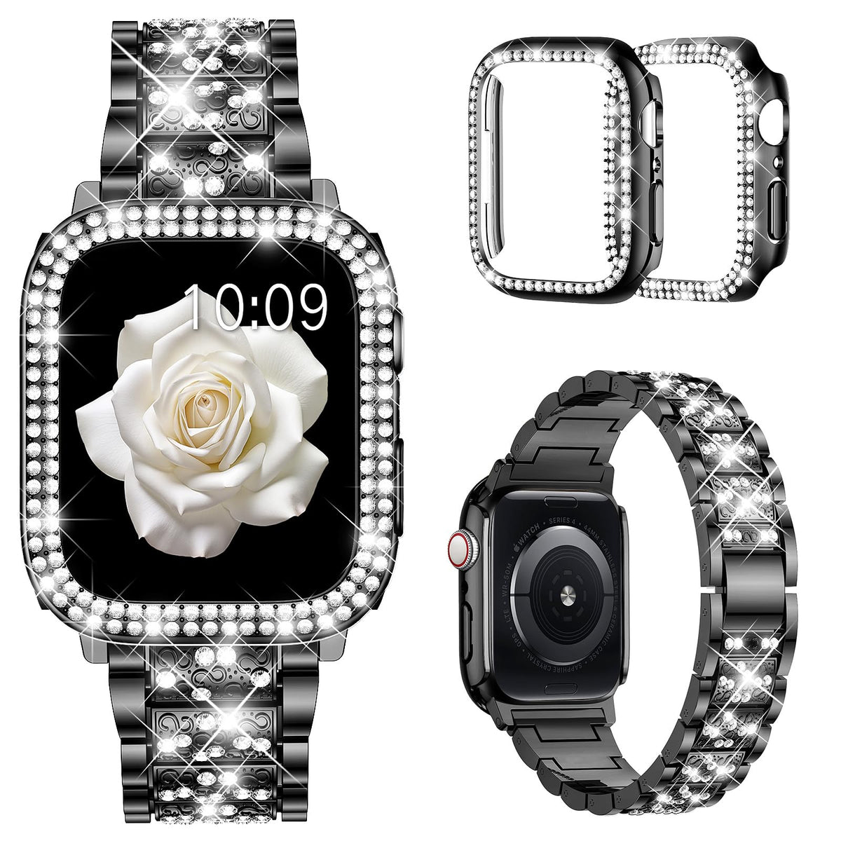 Mosonio Compatible With Apple Watch Band 41Mm Series 9/8/7 With Case Women, Jewelry Replacement Metal Wristband Strap With 2 Pac