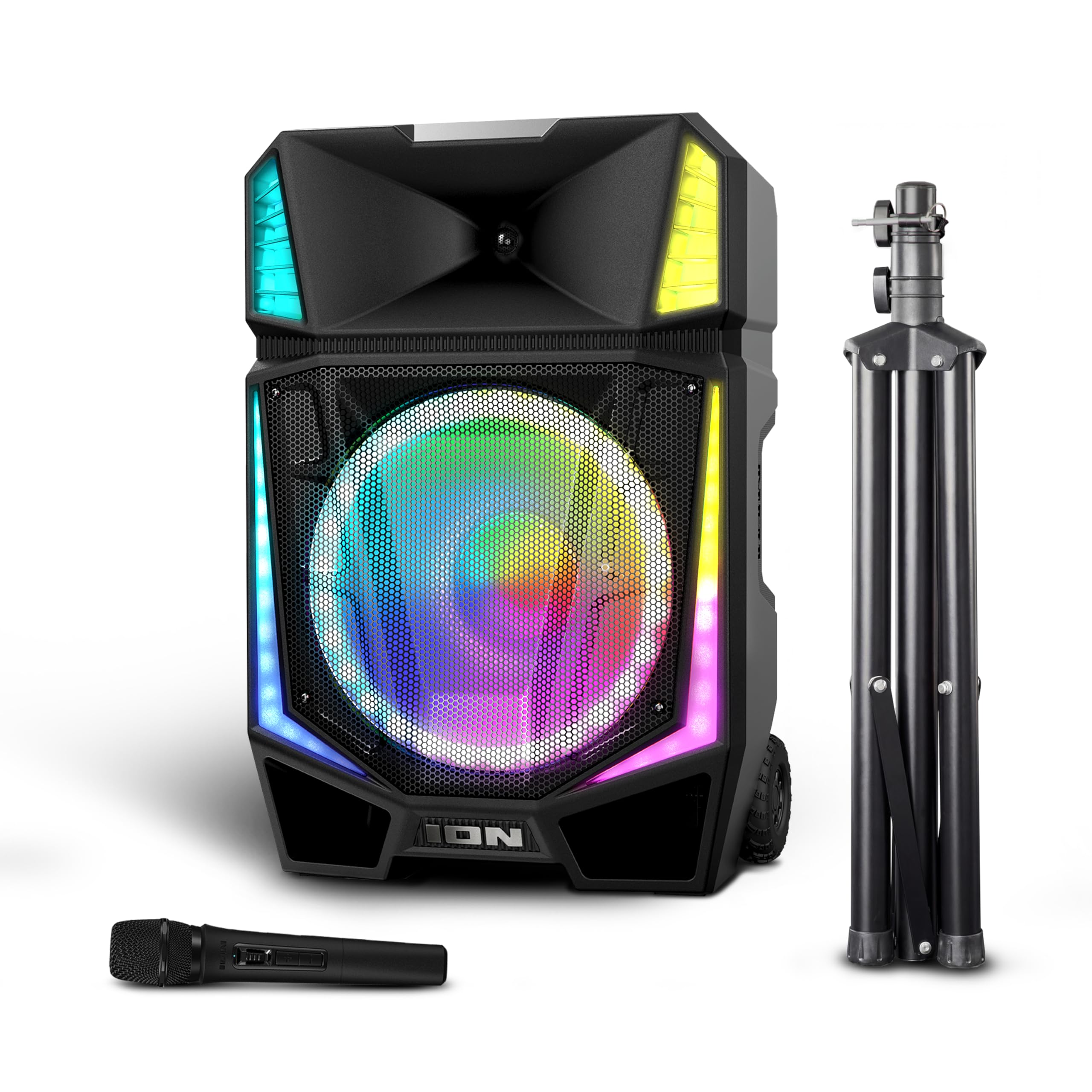 ION Audio Total PA Quake 15-Inch Portable Bluetooth Party Speaker with Wireless Microphone and Stand, Party Lights, Multi-Channe