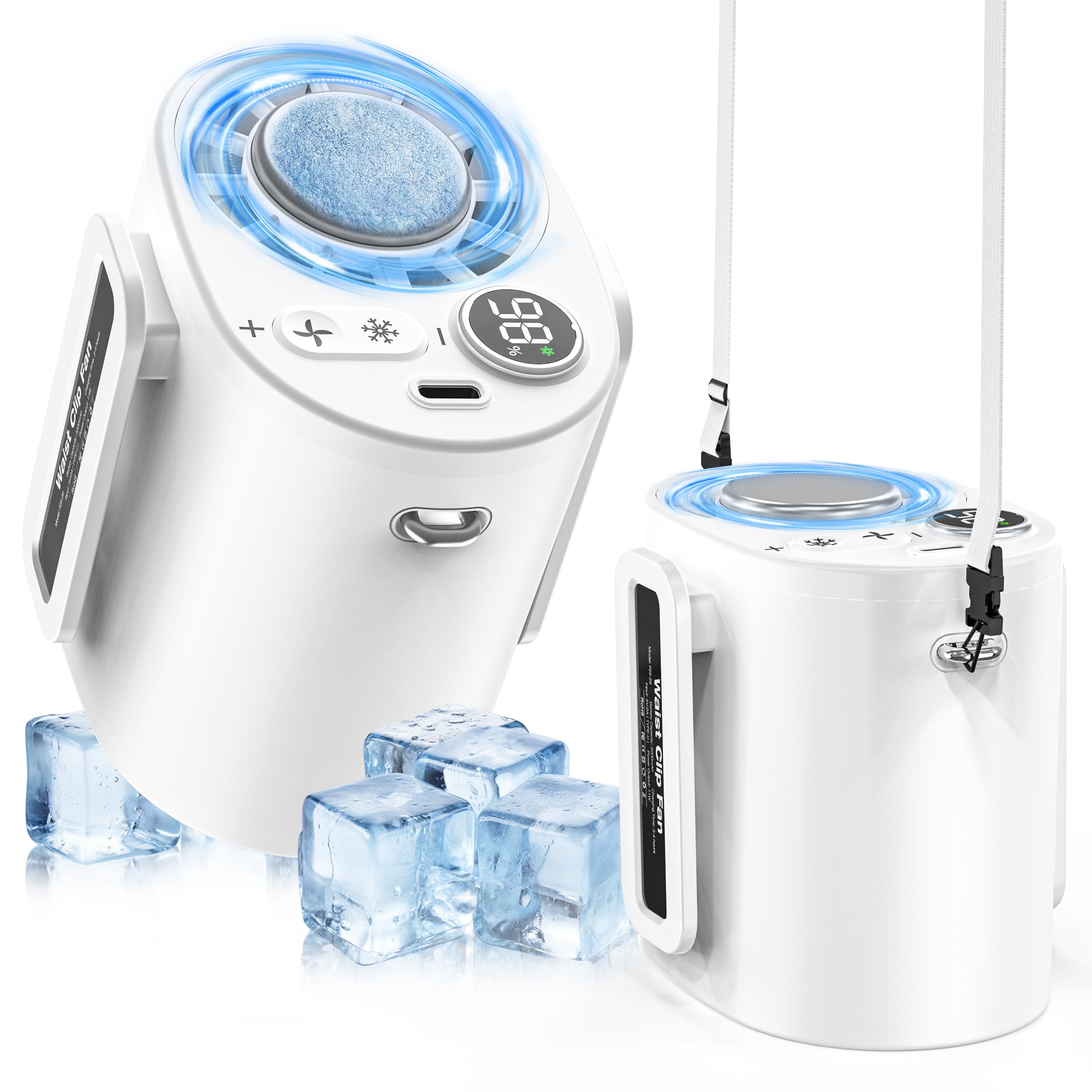 Uoiai Handheld Portable Fan Rechargeable with Ice Cooler, 5000mAh, 1-100 Speeds,Strong Airflow, Personal Waist Fan, Hands-Free H