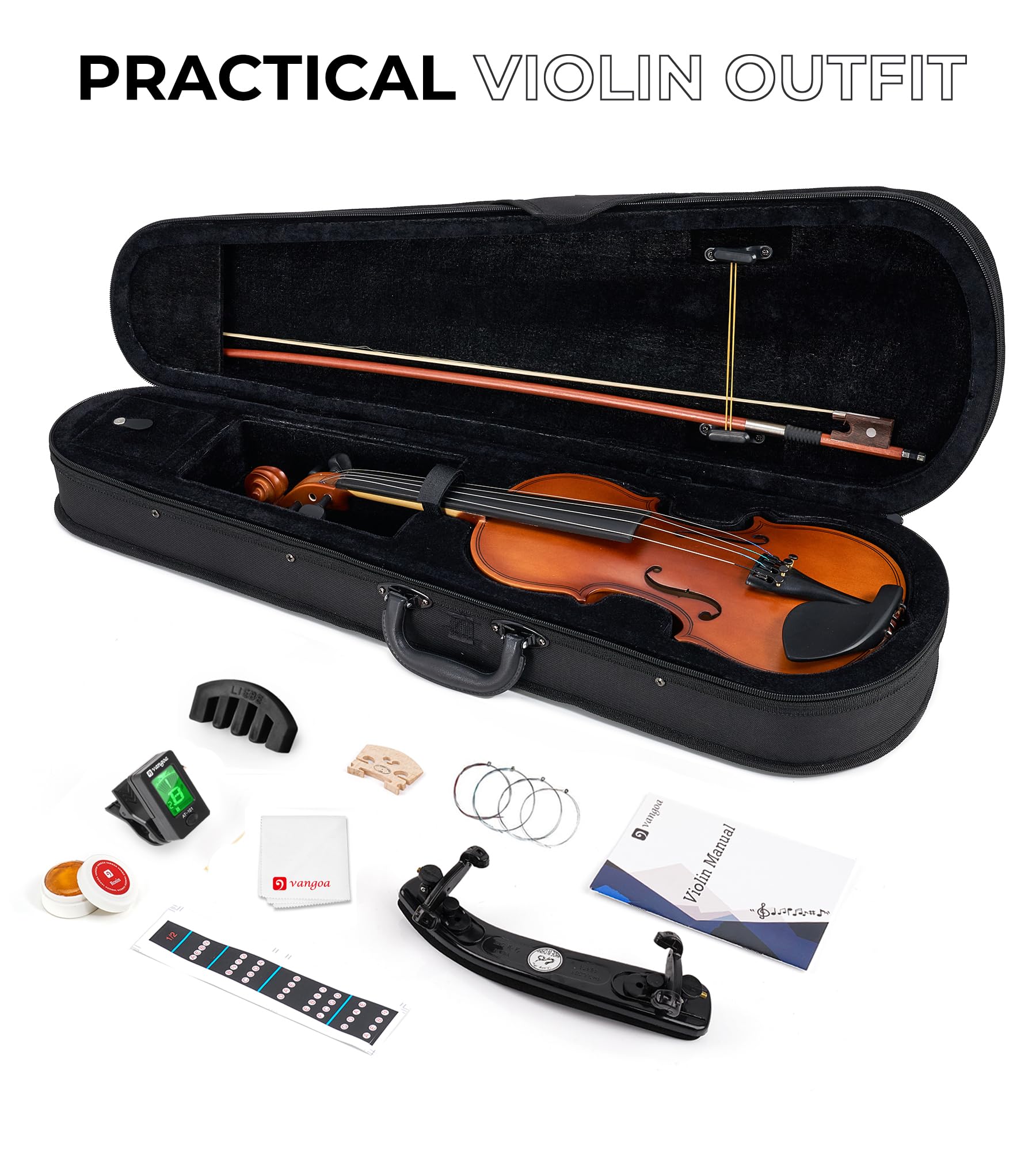 Vangoa 3/4 Violin Beginner Acoustic Violin Fiddle Three Quarters Starter Set For Students With Violin Case, Rosin, Shoulder Rest