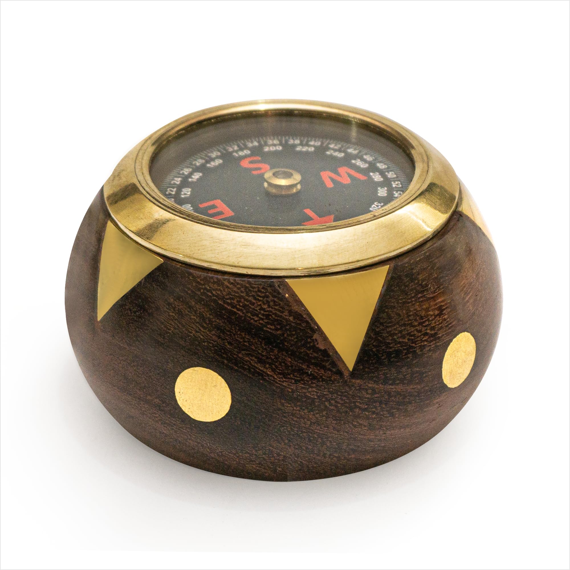 Handtooled Handcrafted Brass & Hardwood Desk Compass   Nautical Collection