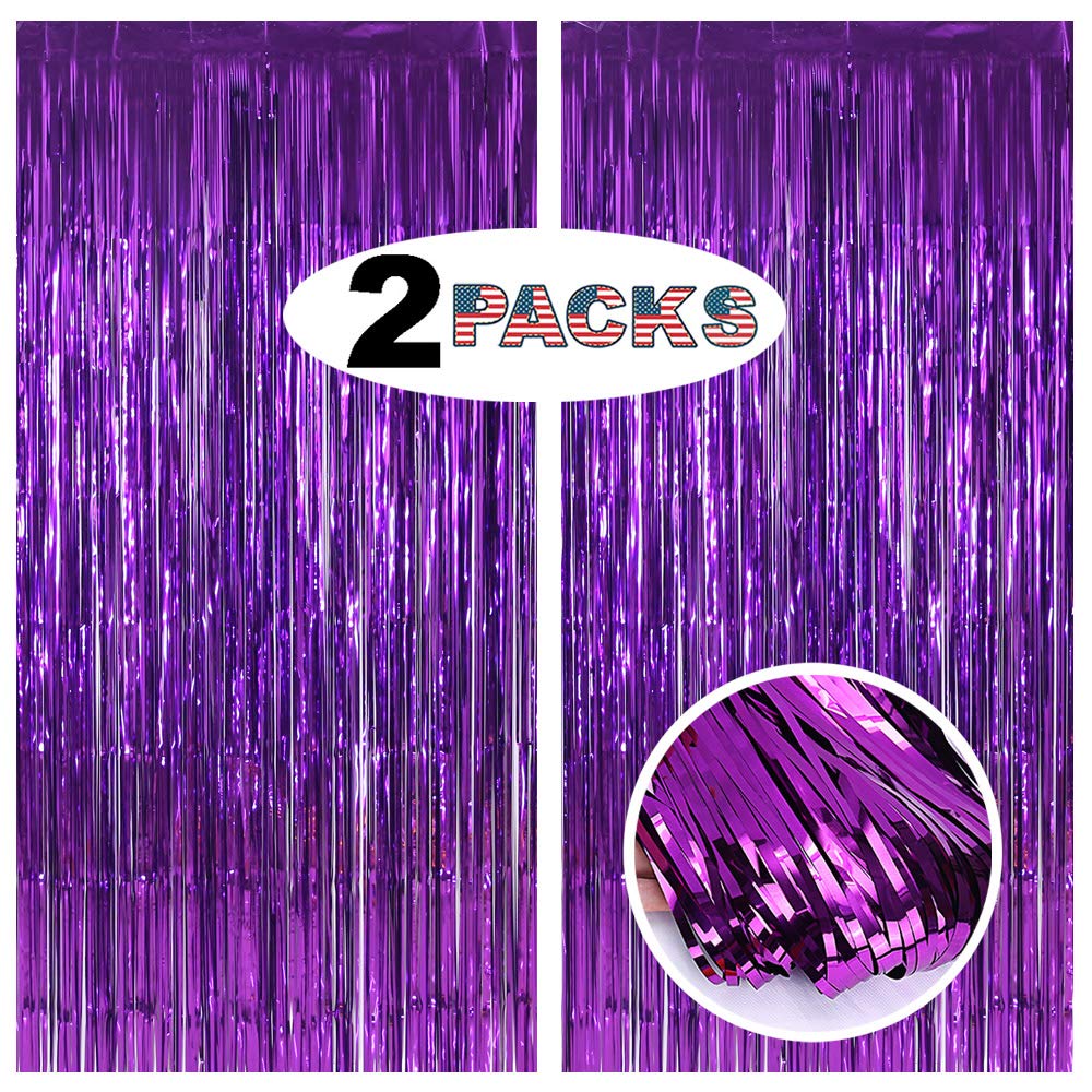 Purple Backdrop Curtains For Party Supplies   6.5X6.5 Ft, Pack Of 2 | Lilf Foil Fringe Curtain Streamers Tinsel Backdrop For Bir