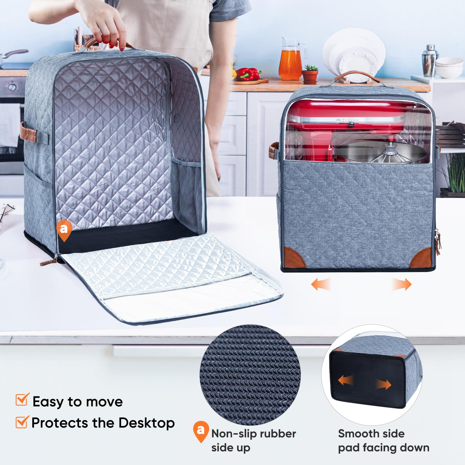 Bagsprite Stand Mixer Cover With Appliance Sliders Base Compatible With Kitchenaid Mixer Storage Bag For 4.5/5 Quart With Pocket