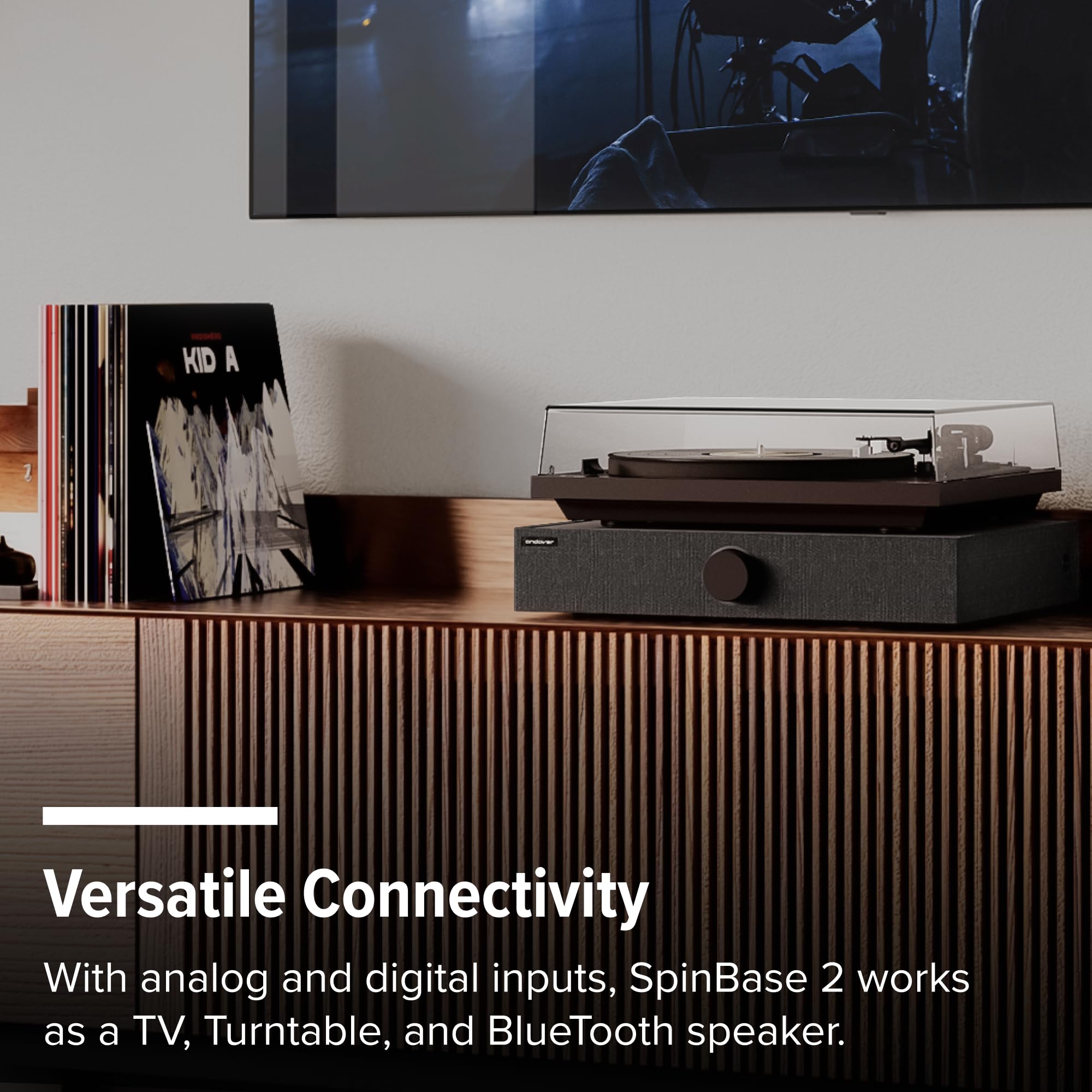 Andover Audio Spinbase Speaker System Designed For Turntables; Phono Input, Bluetooth, Aux In, Bass And Treble Control, Isogroov