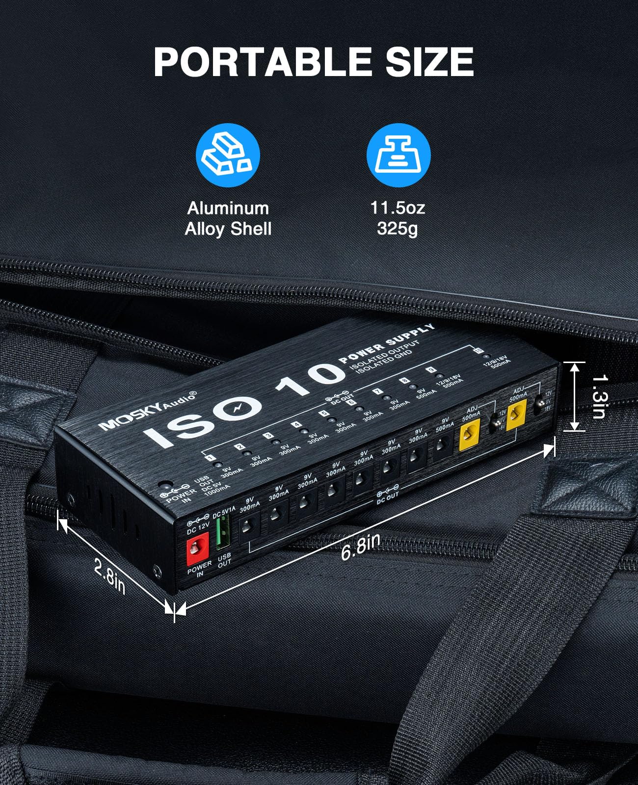 Mosky Guitar Pedal Power Supply 10 Isolated Dc Output, 9V 12V 18V 300Ma 500Ma Effect Pedal Boards Power Supply With Usb Port, Short Circuit Overcurrent Protection