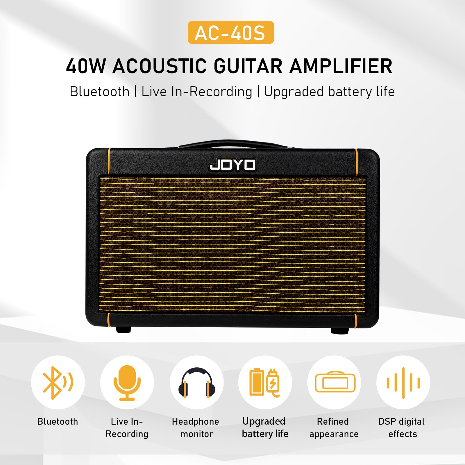 Joyo 40W Guitar Amp For Acoustic Guitar Built-In Bluetooth And Battery With Reverb Chorus Delay Effect For Outdoors And Livehous