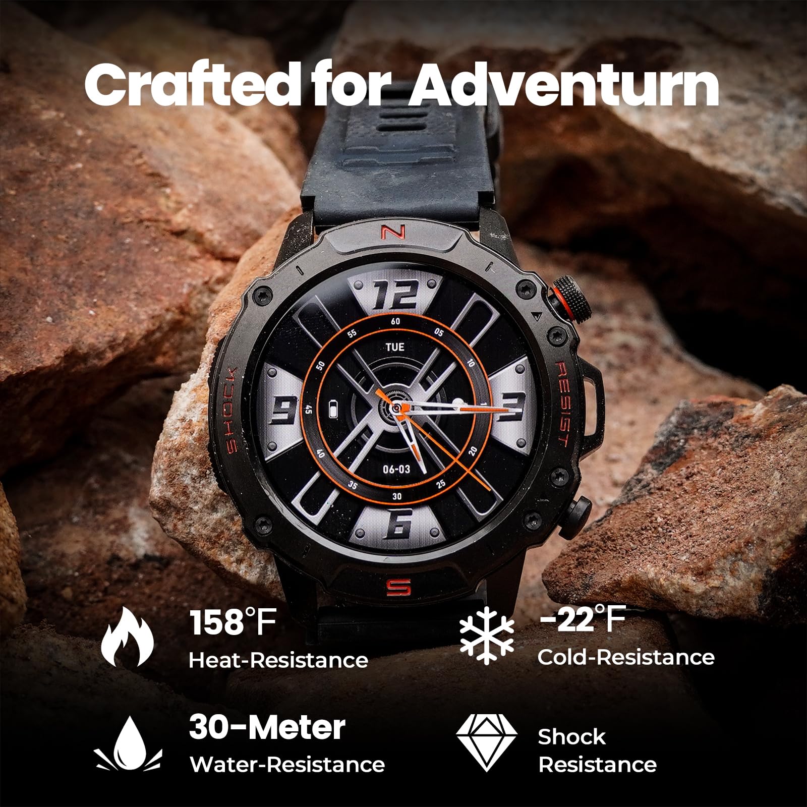 Walkerfit Military Rugged Smart Watch For Men 1.43 '' Amoled Smartwatch, Always-On, 3Atm Waterproof For Swim, Accurate Hr Sleep