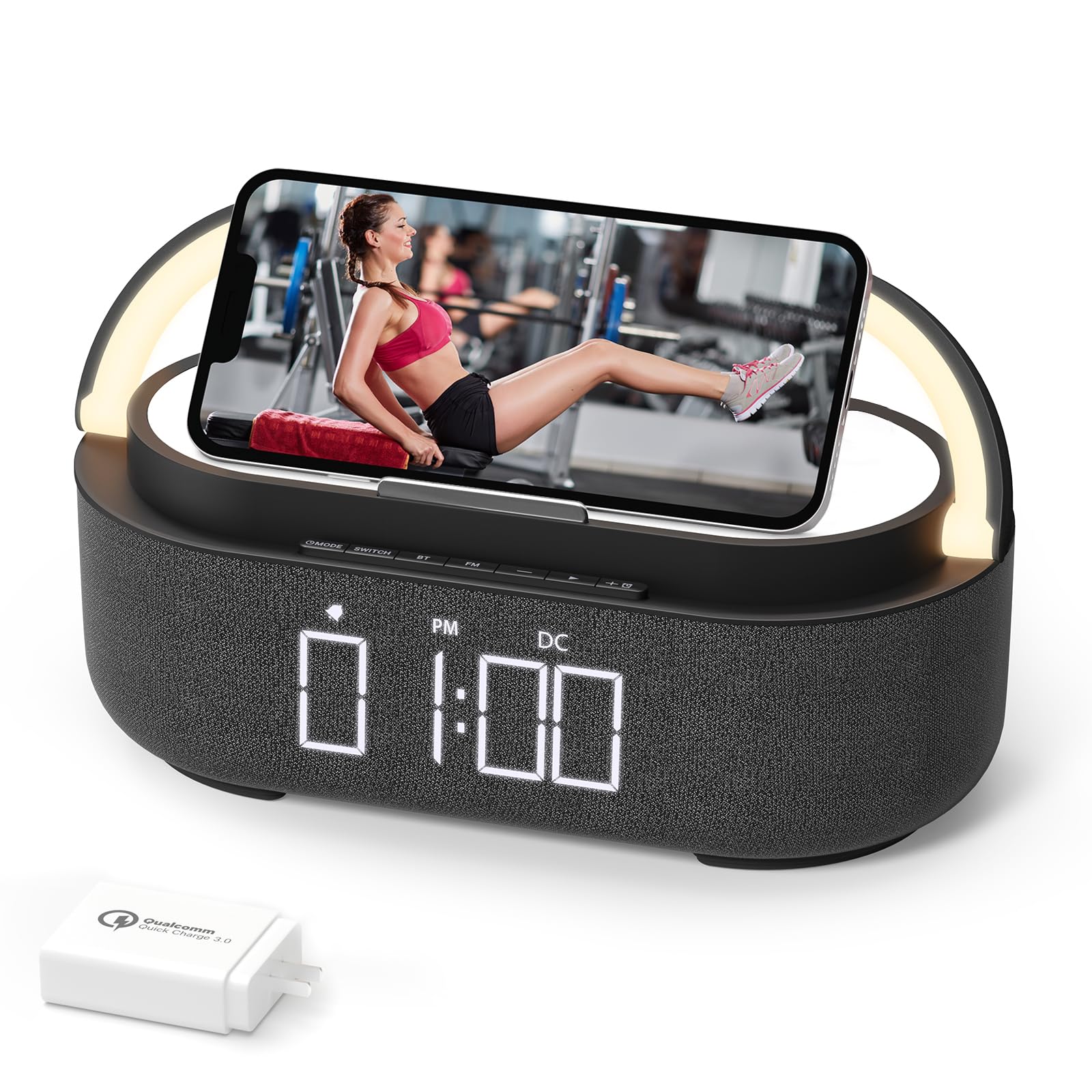 ?2024 Newest?Alarm Clock Radio With Bluetooth Speaker, Stereo Sound Dual Wireless Speakers With Wireless Charger, 2500Mah Batter