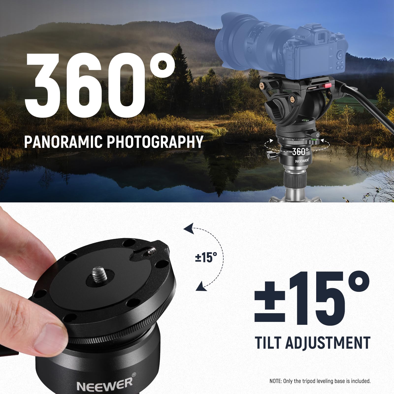 Neewer Tripod Leveling Base (?50Mm) Camera Leveler, Bubble Level Aluminum Adjusting Plate With 1/4'' 3/8'' Mounting Screw Tripod
