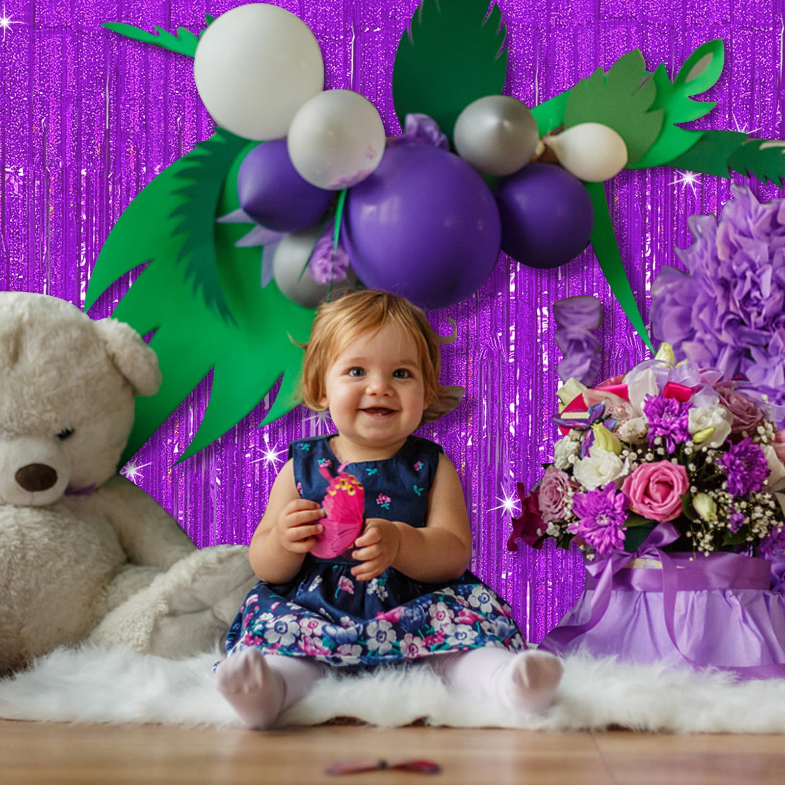 Tinsel Curtain Party Backdrop Purple Birthday Party Decorations 10 Packs Glitter Foil Fringe Curtain Party Decor Streamers Photo