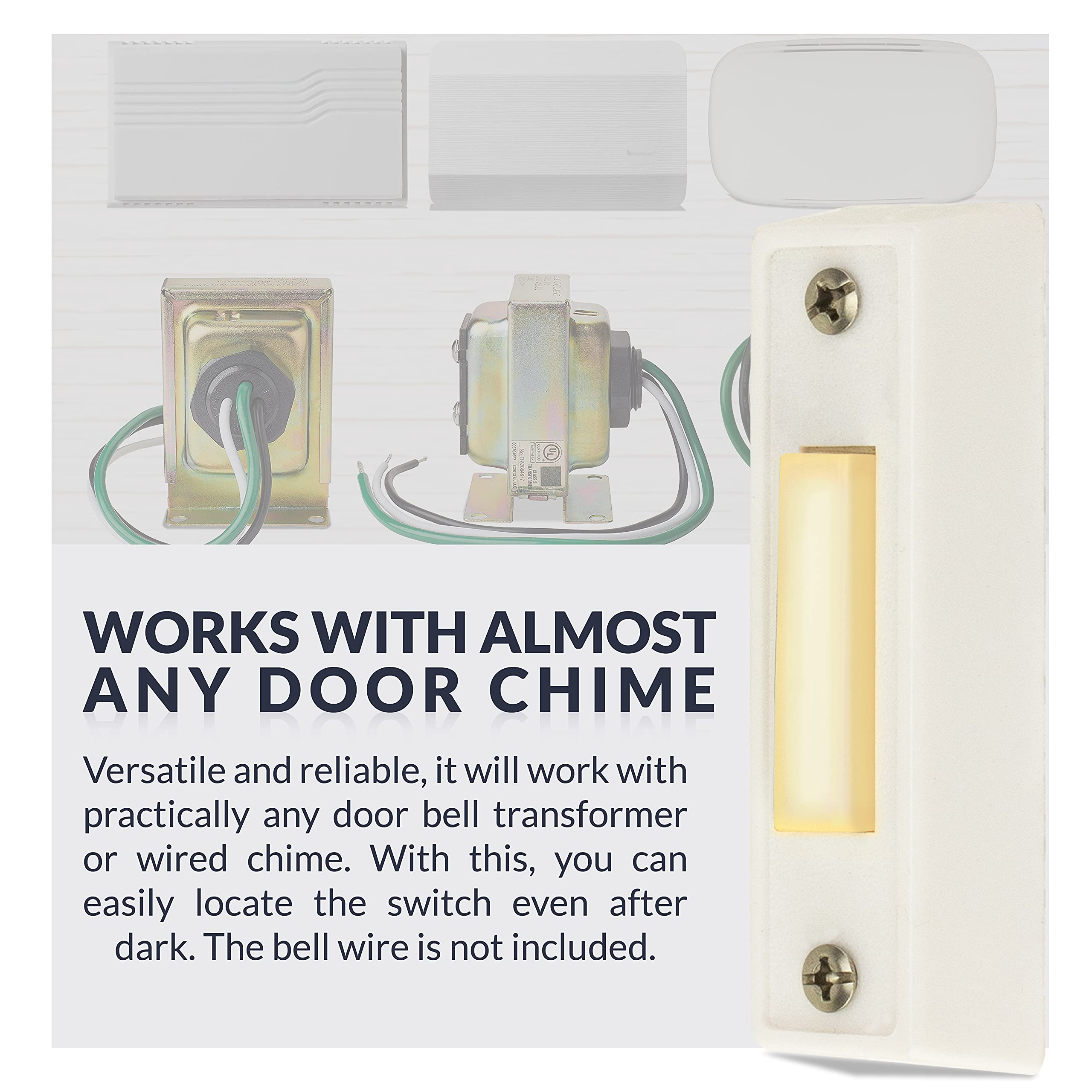 Newhouse Hardware Led Lighted Sturdy Plastic Door Chime Push Button Bt3Wl White | Classic Rectangular Lighted Door Bell Button |