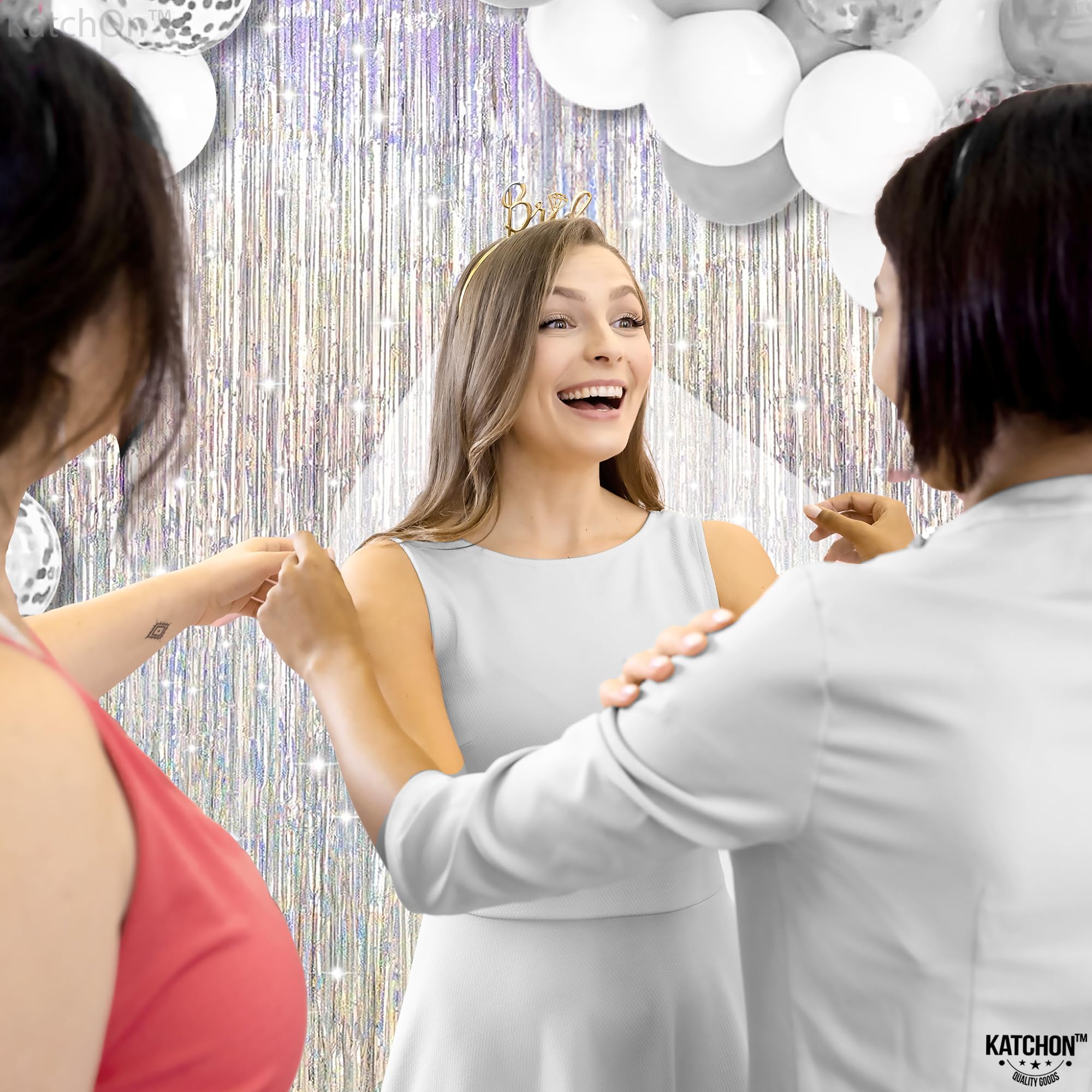 Katchon, Iridescent Silver Backdrop Curtain   Xtralarge, 3.2X8 Feet, Pack Of 2 | Iridescent Silver Fringe Backdrop | Silver Stre