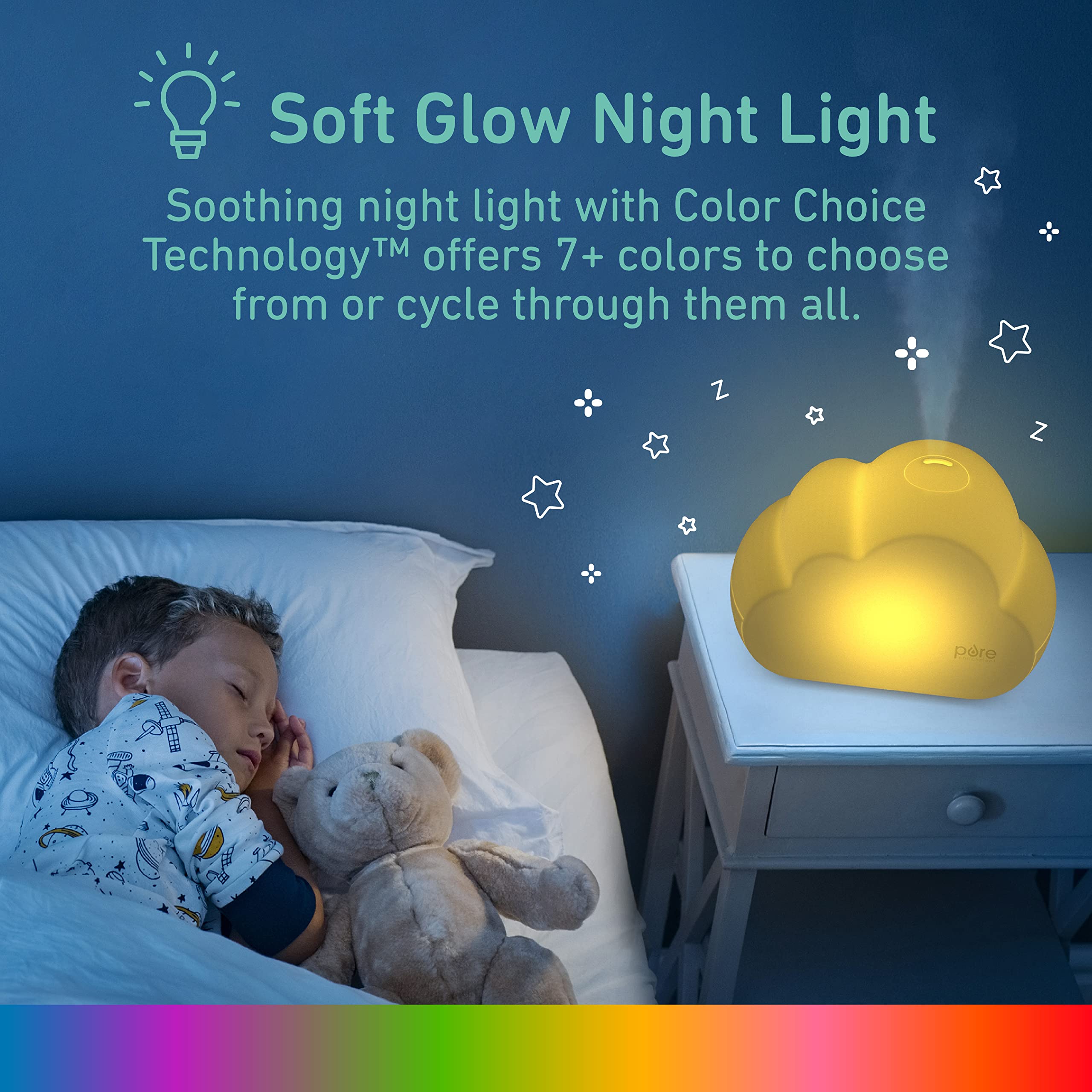 Pure Enrichment    Purebaby    Cloud Ultrasonic Cool Mist Humidifier   Quiet Variable Mist For Up To 24 Hrs, Color Night Light,