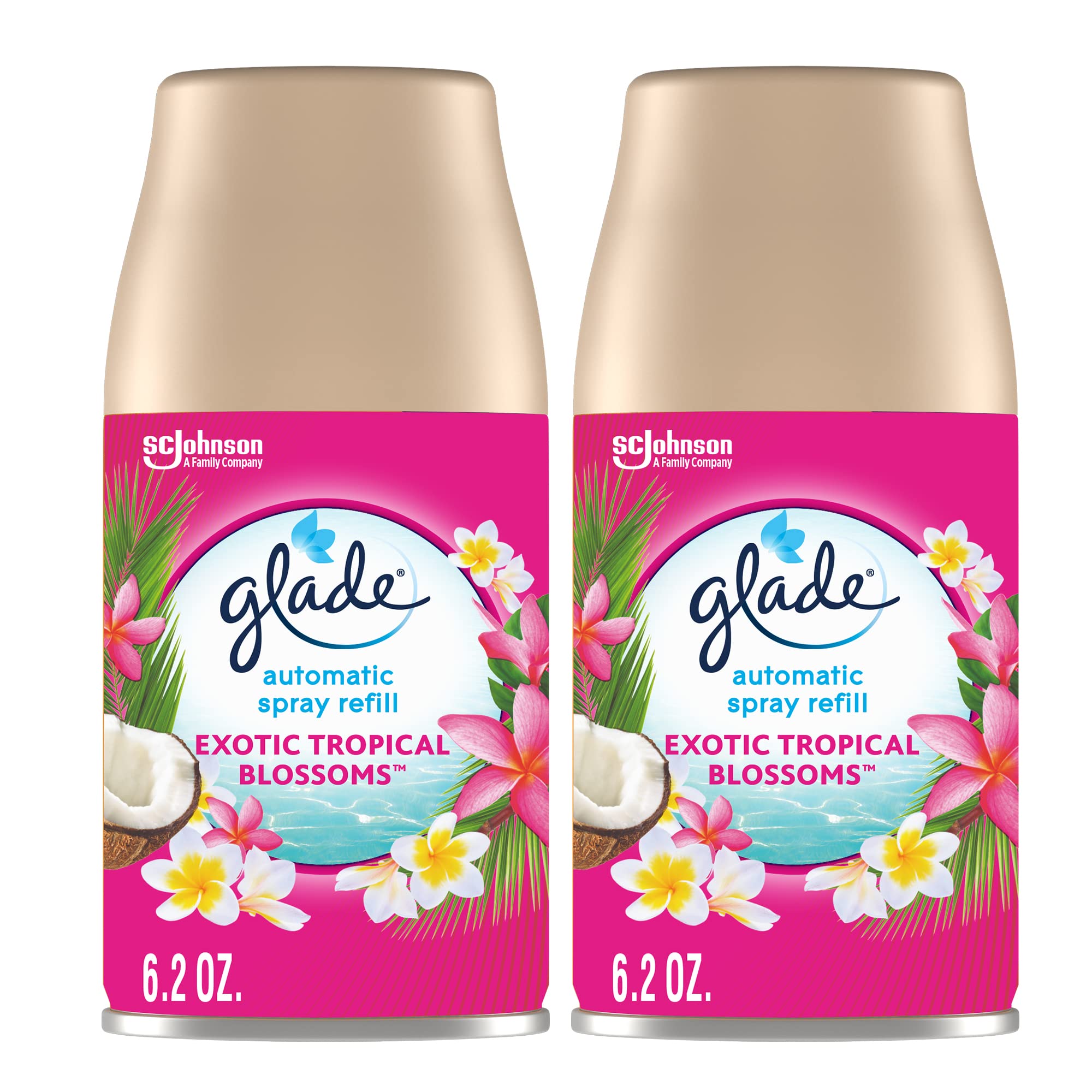 Glade Automatic Spray Refill 2 Ct, Exotic Tropical Blossoms, Automatic Spray Air Freshener, 12.4 Oz, 12.4 Ounce