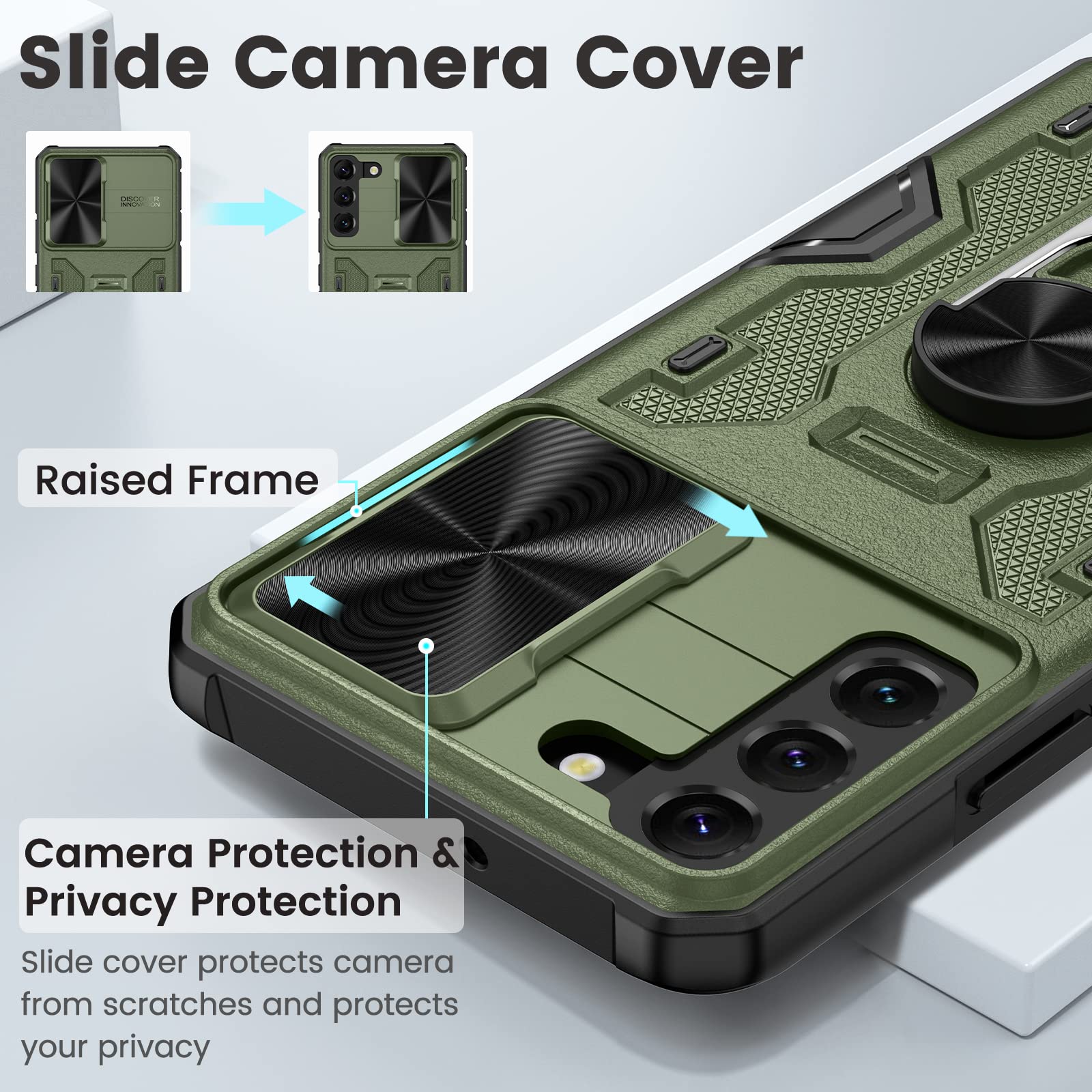 Caka For S22 Plus Case, Samsung Galaxy S22 Plus Case With Camera Cover & Kickstand With Built In 360    Rotate Ring Stand Magnet