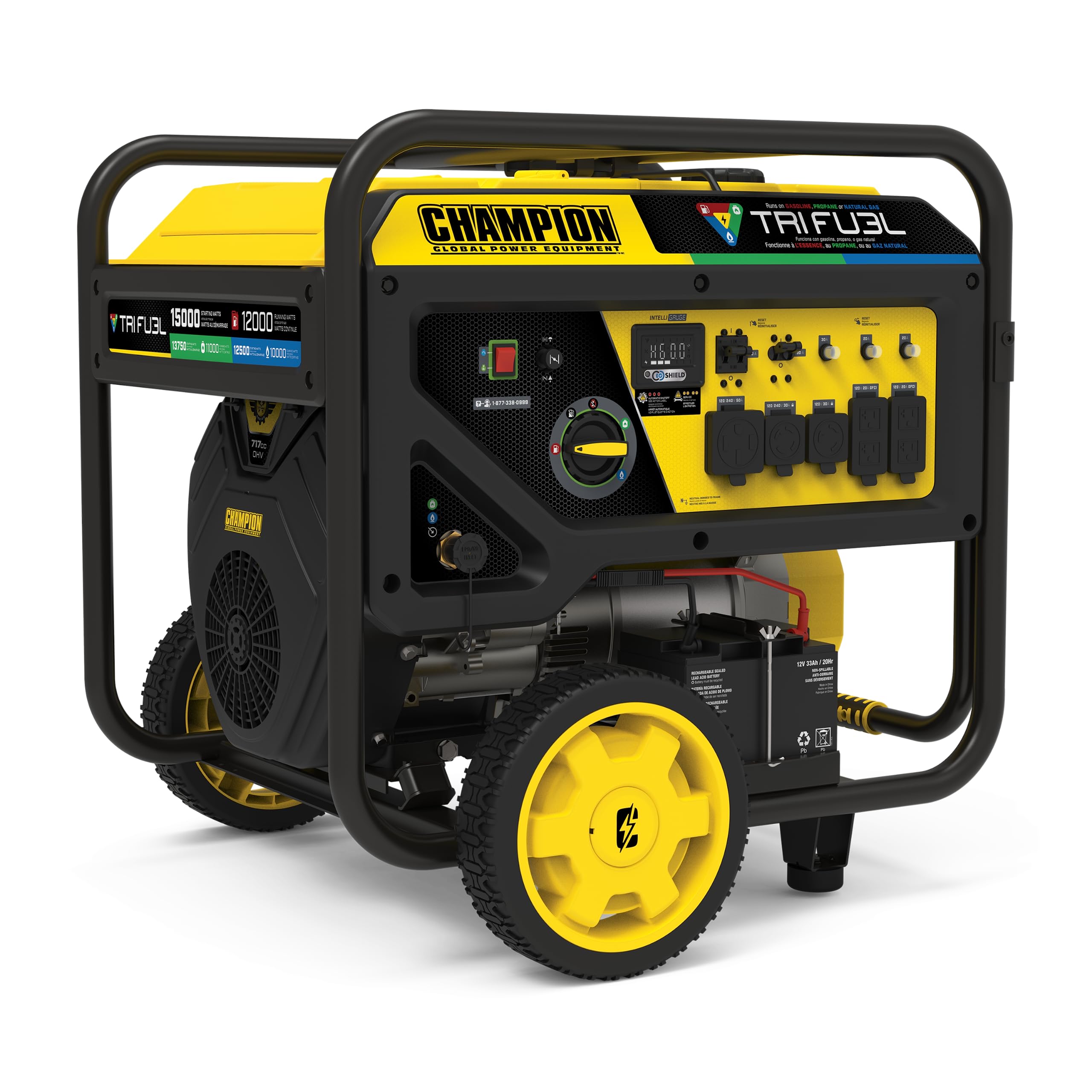 Champion Power Equipment 15,000 Watt Electric Start Tri Fuel Home Backup Portable Generator With Co Shield