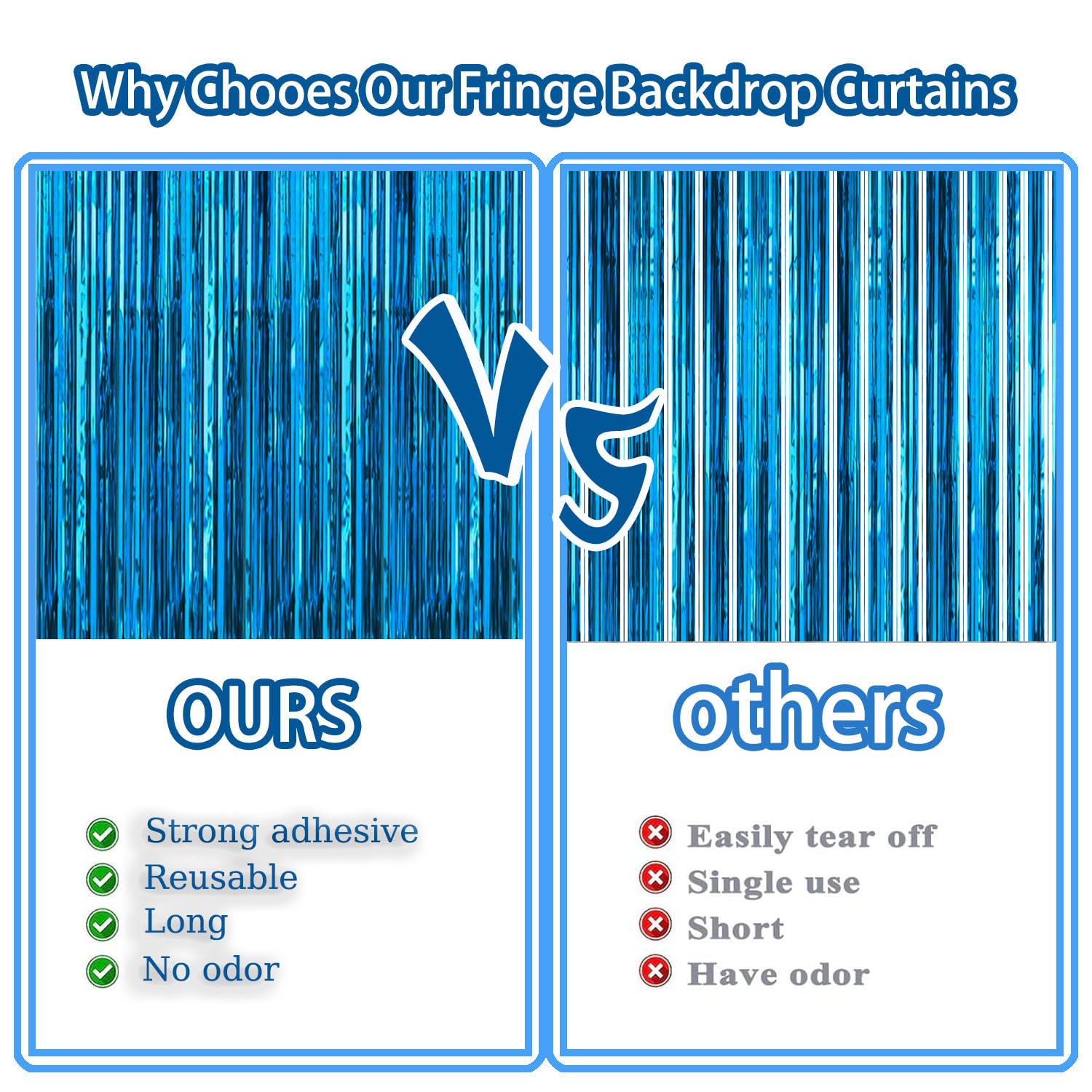 2 Pack Light Blue Metallic Tinsel Foil Fringe Curtains Party Photo Backdrop Party Streamers For Birthday,Graduation,New Year Eve