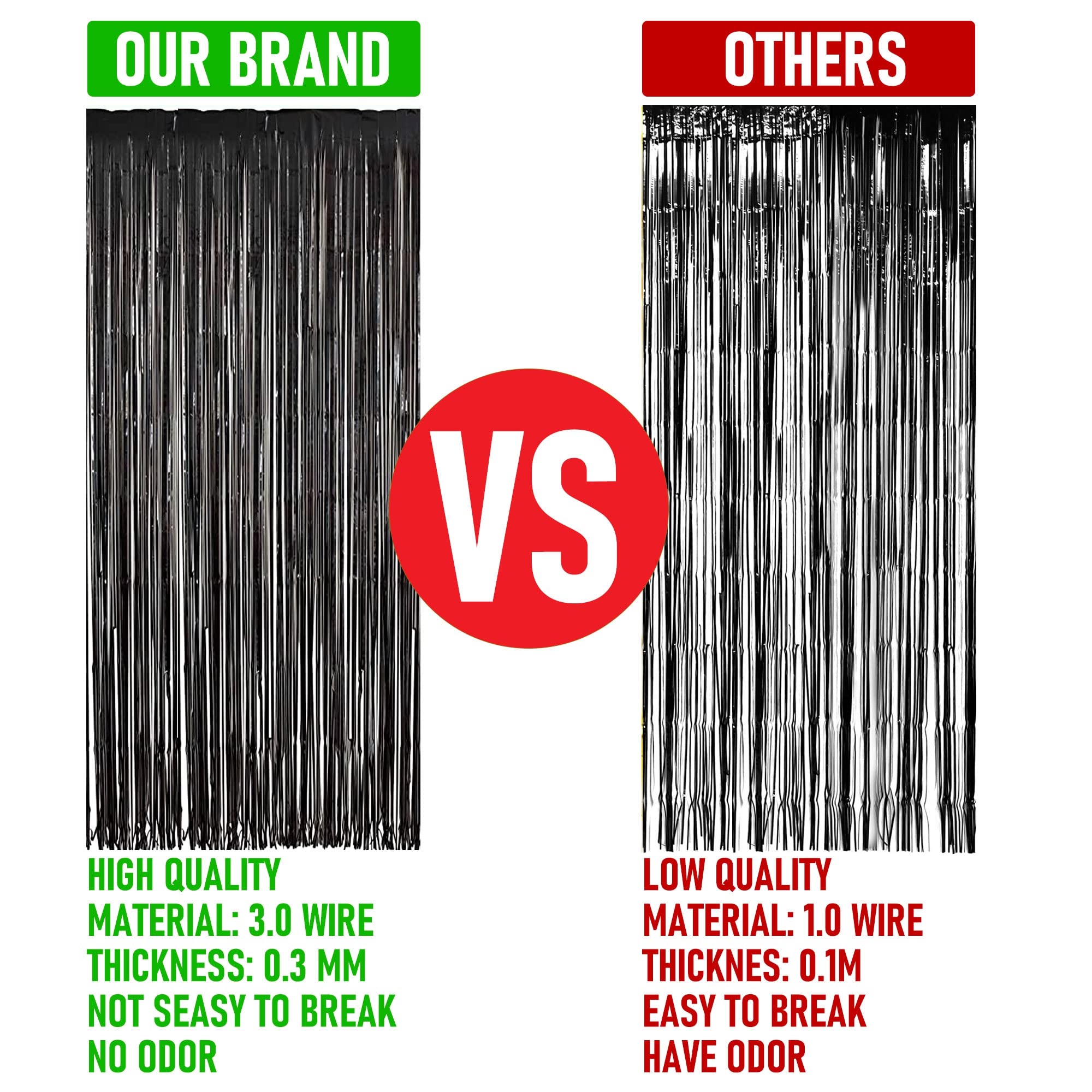 Dazzle Bright 2 Pack Black Backdrop Curtain, 3Ft X 8Ft Metallic Tinsel Foil Fringe Curtains Photo Booth Background For Baby Show