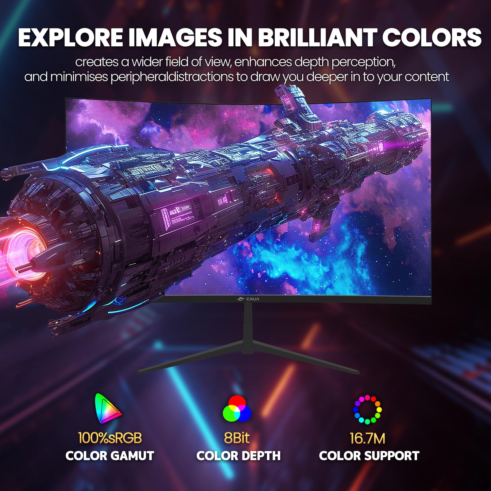 Crua 32Inch Gaming Monitor, Fhd(1920 * 1080P) Va Screen 144Hz/180Hz Curved Monitor, 1800R, 100% Srgb, Computer Monitor That Supp