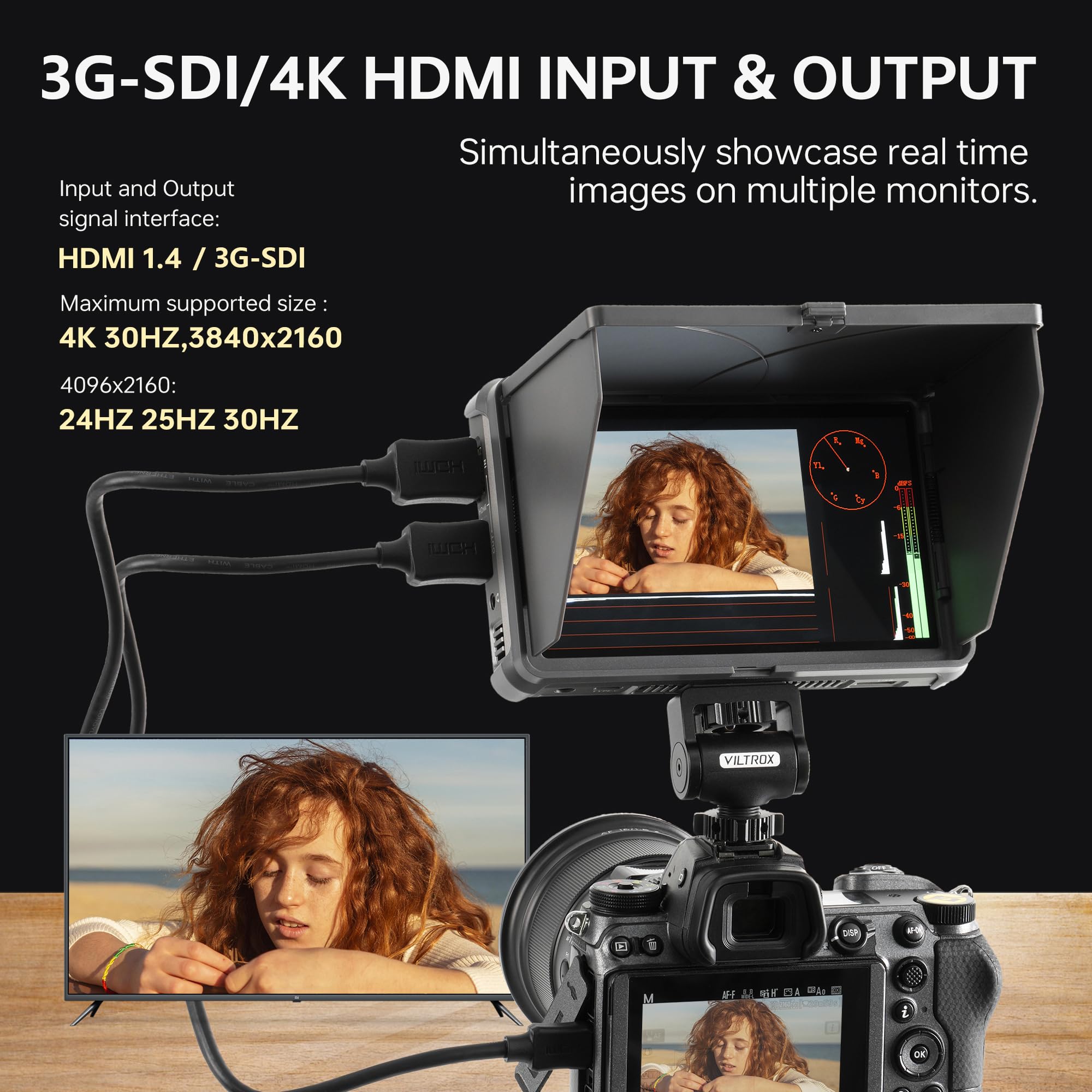 Viltrox Dc-X3 6 Inch Touchscreen Camera Field Monitor, Professional Photographic Monitor 4K Hdmi 1.4 / 3G-Sdi, 2000 Nits, Camera