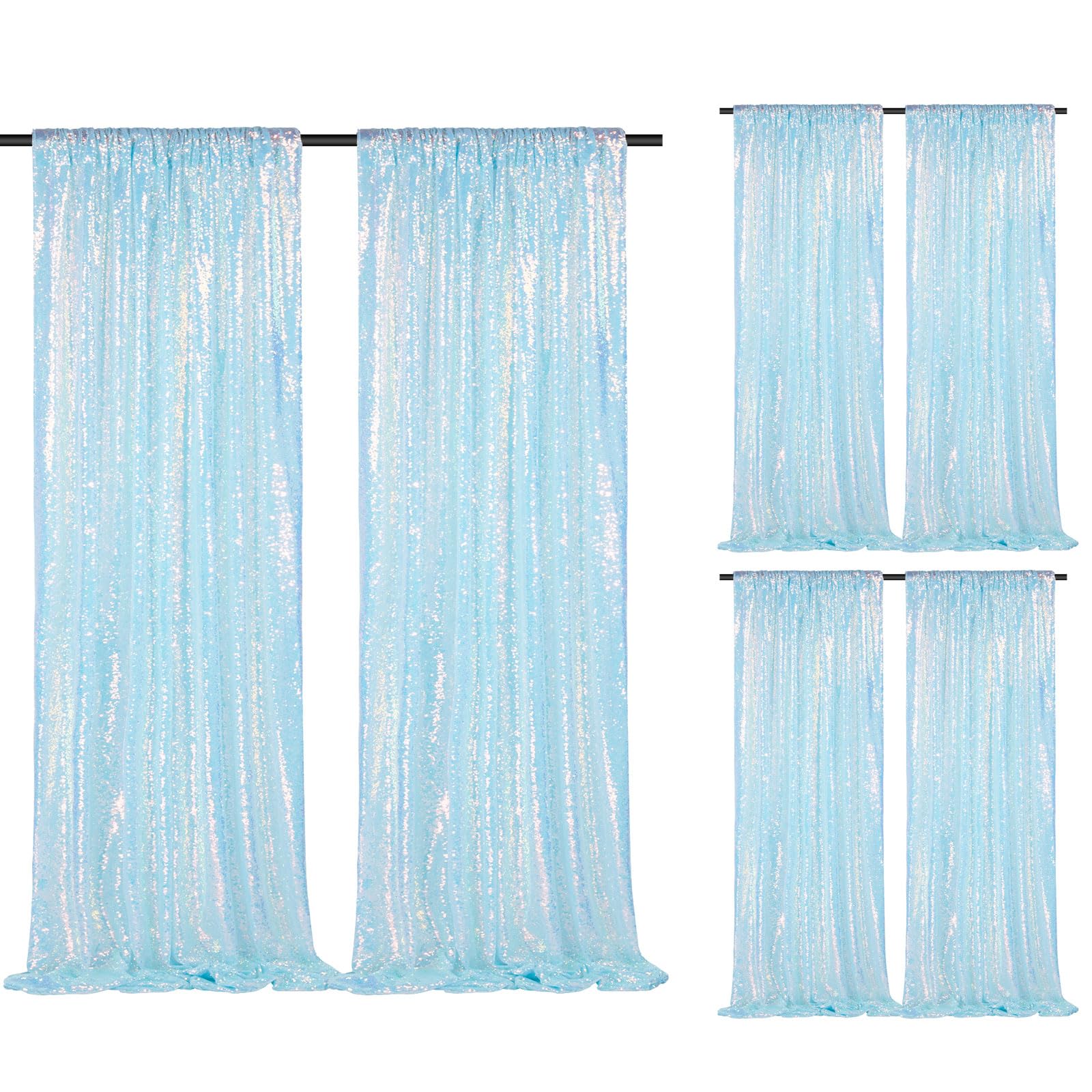 Mermaid Blue Sequin Backdrop Curtain 6 Pcs 2Ftx8Ft Wedding Party Backdrop Silver Sparkly Fabric Curtains For Wedding Christmas P