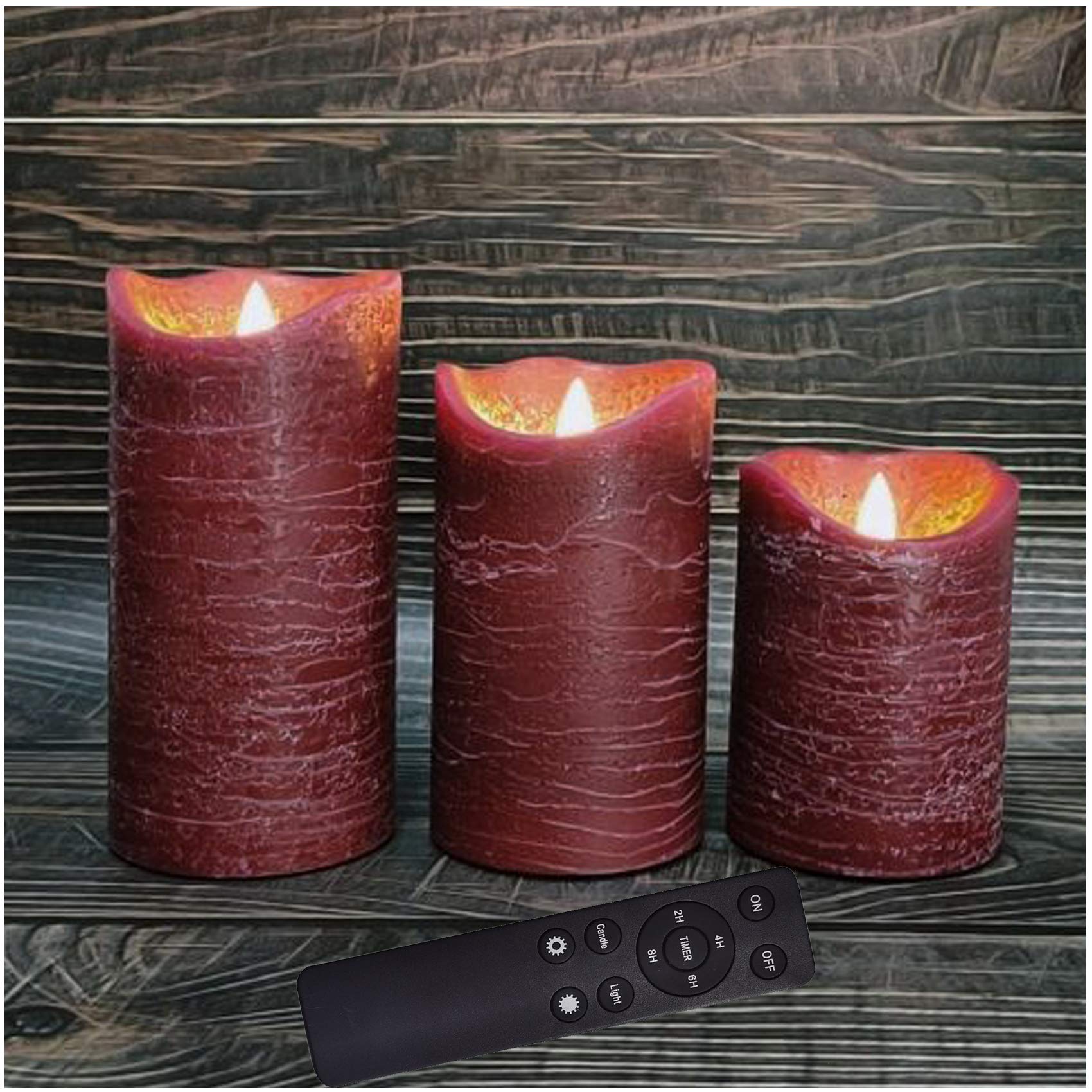 Battery Operated Flameless Led Candles Real Wax Pillar Candles With Remote Timer Electric Flickering Decorative Burgundy Wax Can