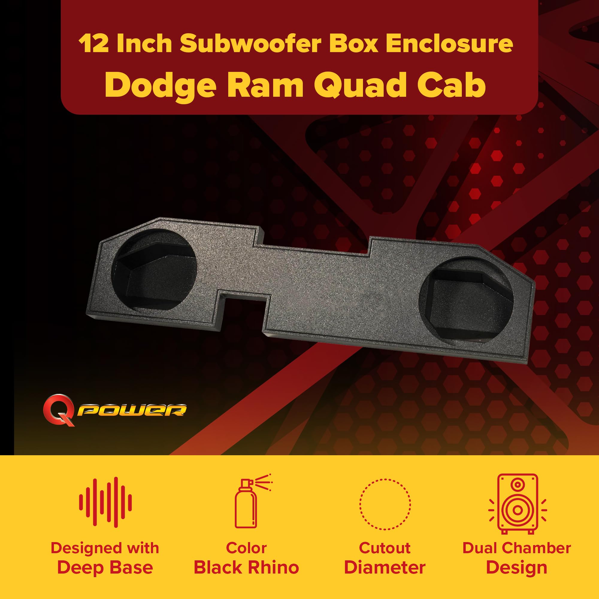 Q Power QBDODGE12 4DR Dual 12 Inch Vented Subwoofer Box Enclosure for Dodge Quad Cab 2002-2016 Black