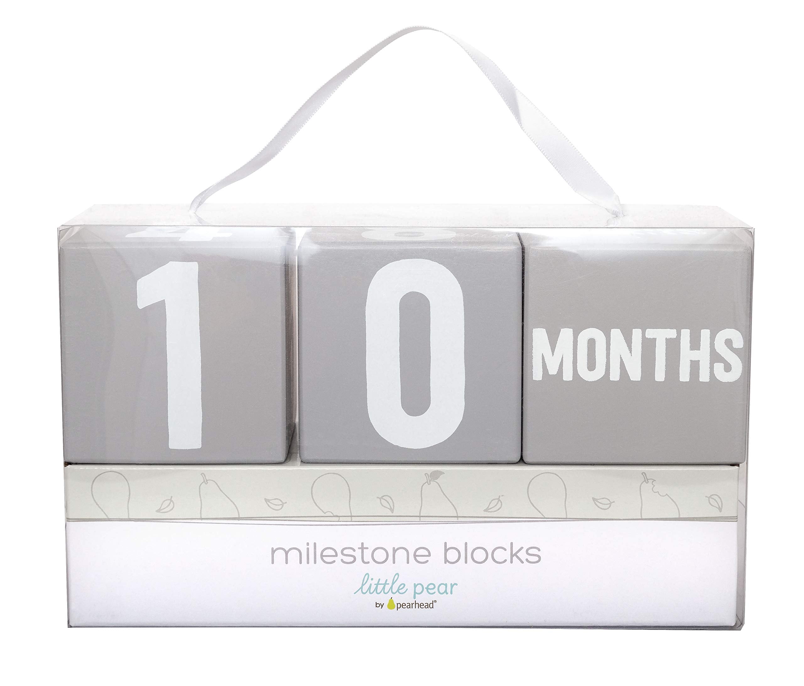 Little Pear Baby Keepsake Milestone Blocks, Growth Marker Blocks, Baby Age Photo Prop, Gray & White, Wooden