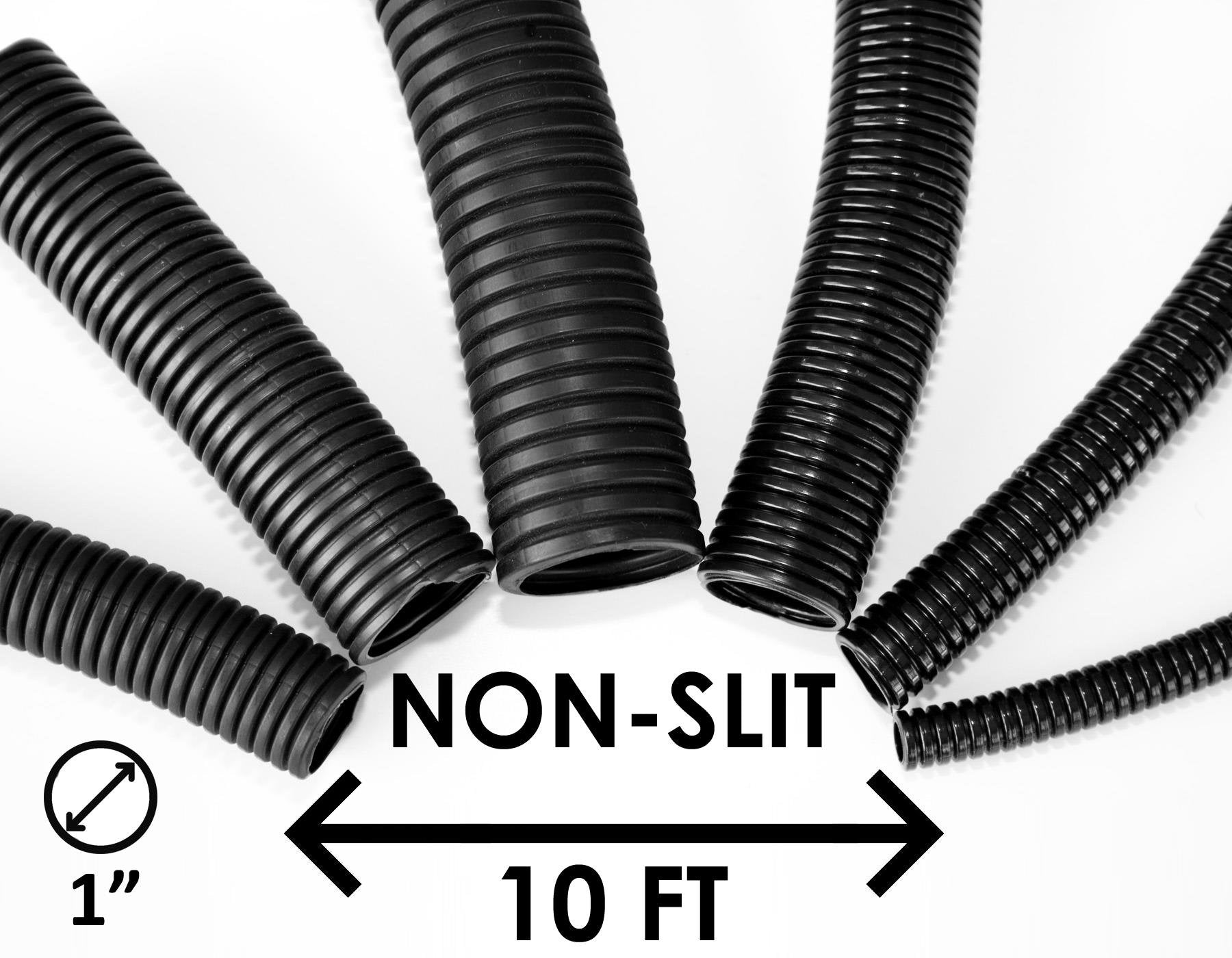 1'' Wire Loom Non Slit Polyethylene Corrugated Flexible Innerduct Conduit   10 Feet   Black