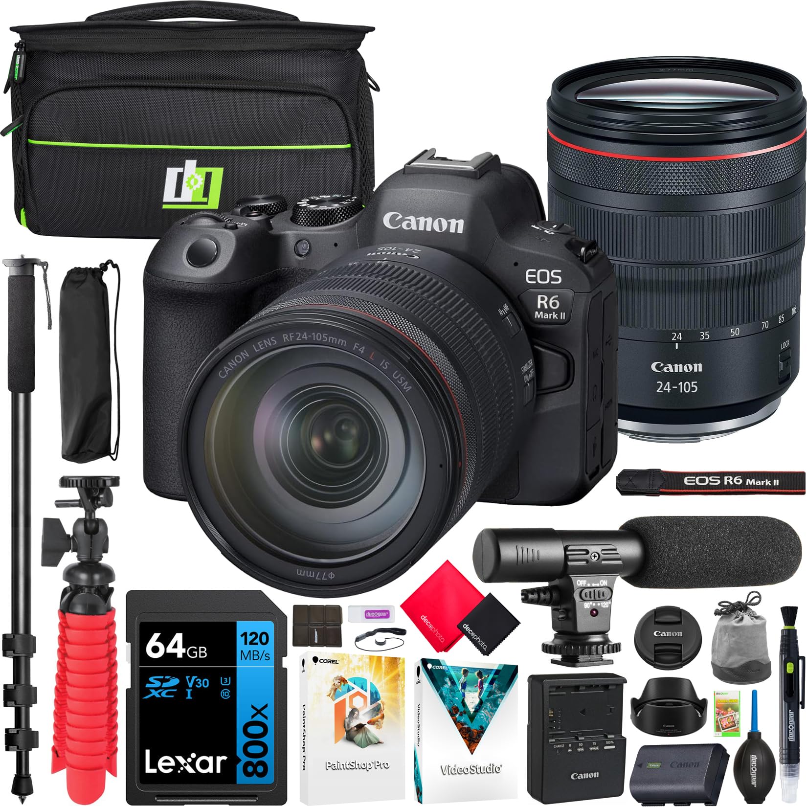 Canon EOS R6 Mark II Full Frame Mirrorless Camera Body with RF 24-105mm F4 L is USM Lens 5666C011 Bundle with Deco Gear Photogra