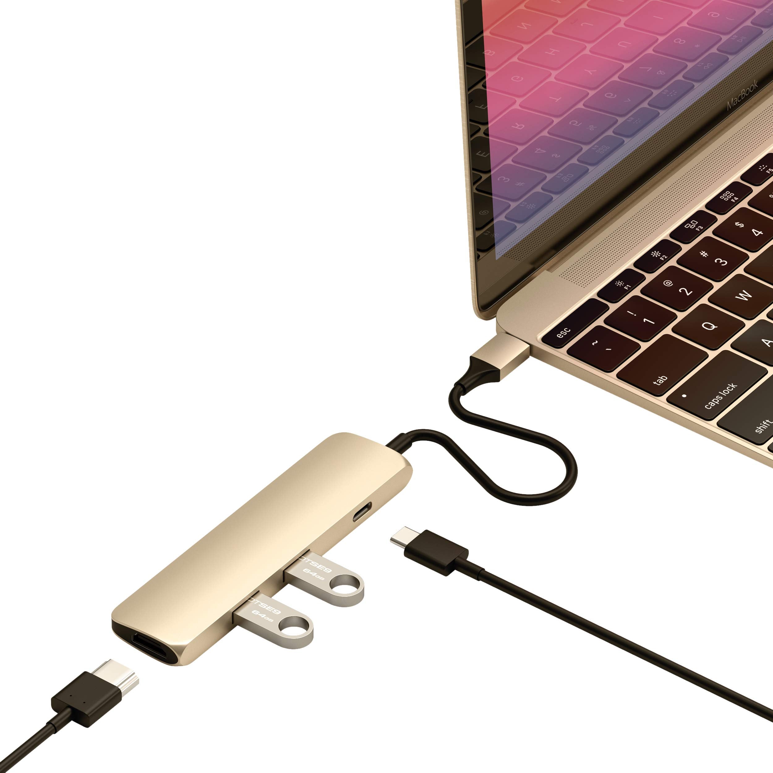 Satechi Usb C Hub Multiport Adapter, Usb C Docking Station With 4K Hdmi, 60W Usb C Pd Charging, 2 Usb A, For Macbook Pro/Air M1 M2 M3, Dell, Hp, Surface, Lenovo   Gold