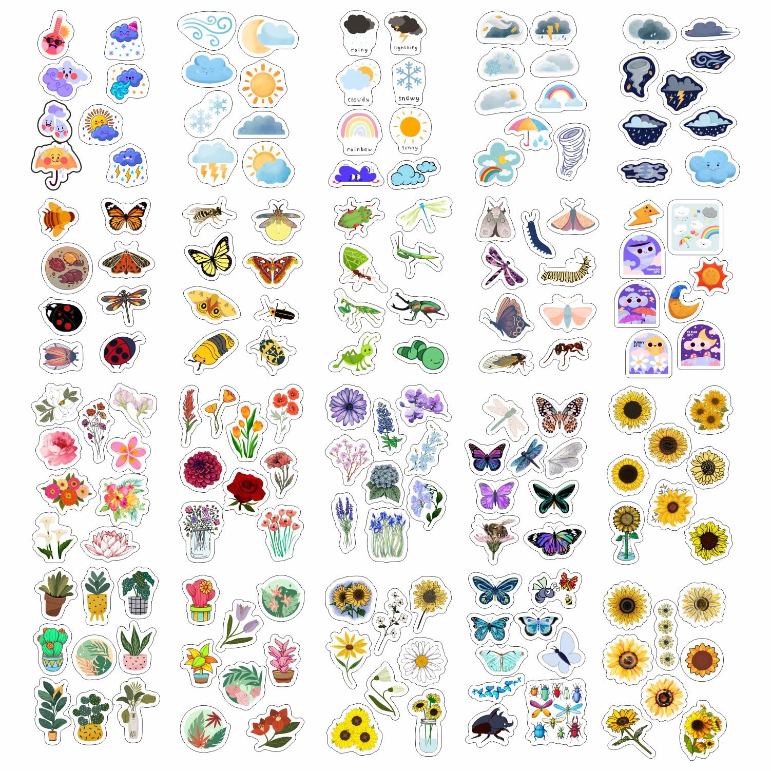Nature Stickers   Flowers, Mushrooms, Leaves, Plants, Insects & Bugs Stickers, Gifts, Nature Party Decoration & Favors