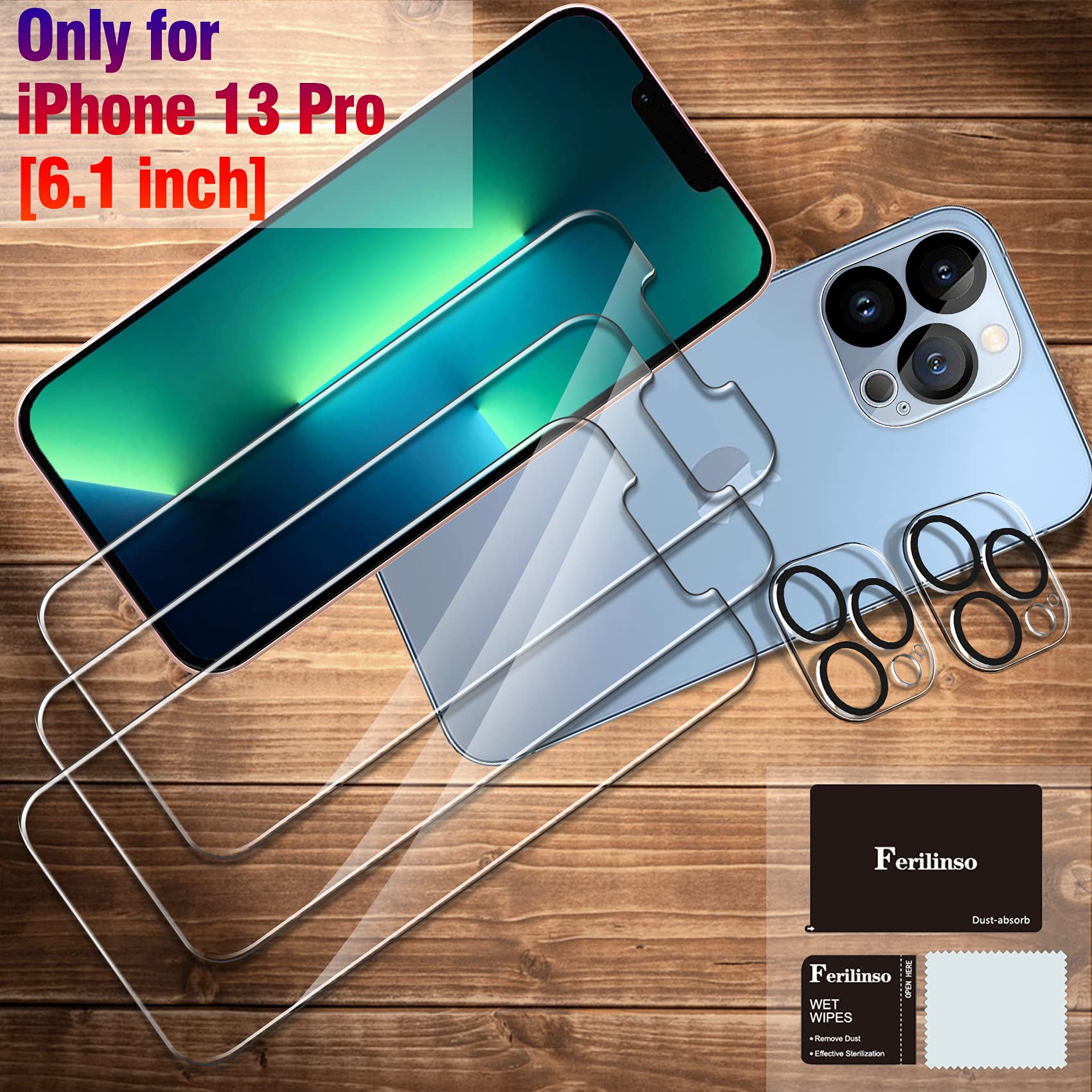 Ferilinso 3 Pack Screen Protector For Iphone 13 Pro With 2 Pack Tempered Glass Camera Lens Protector Phone Case Friendly Ultra A
