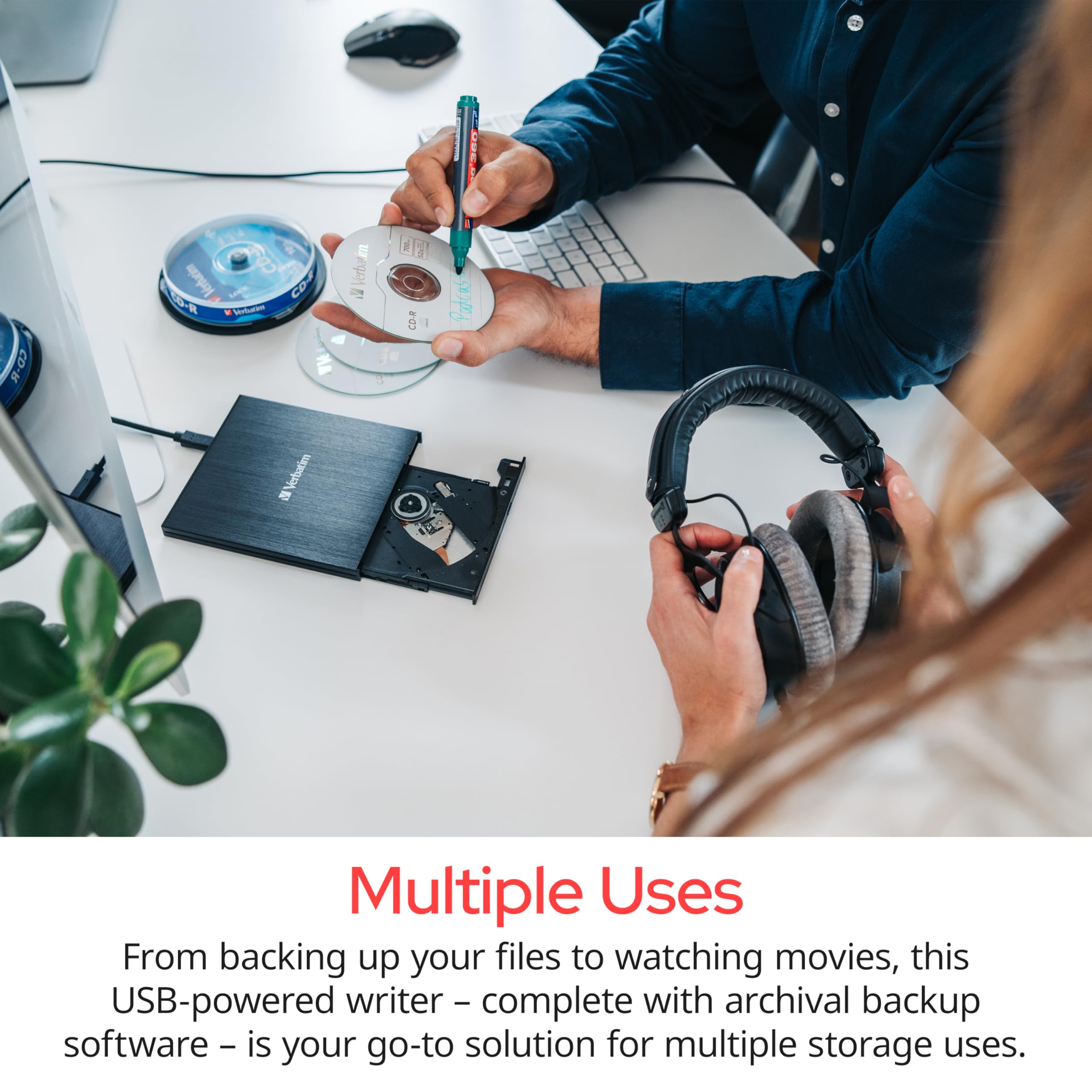 Verbatim Slimline Cd / Dvd Drive - External Usb 2.0 Cd Dvd +/-Rw Burner For Laptops And Notebooks With M-Disc Support - Mac & Pc