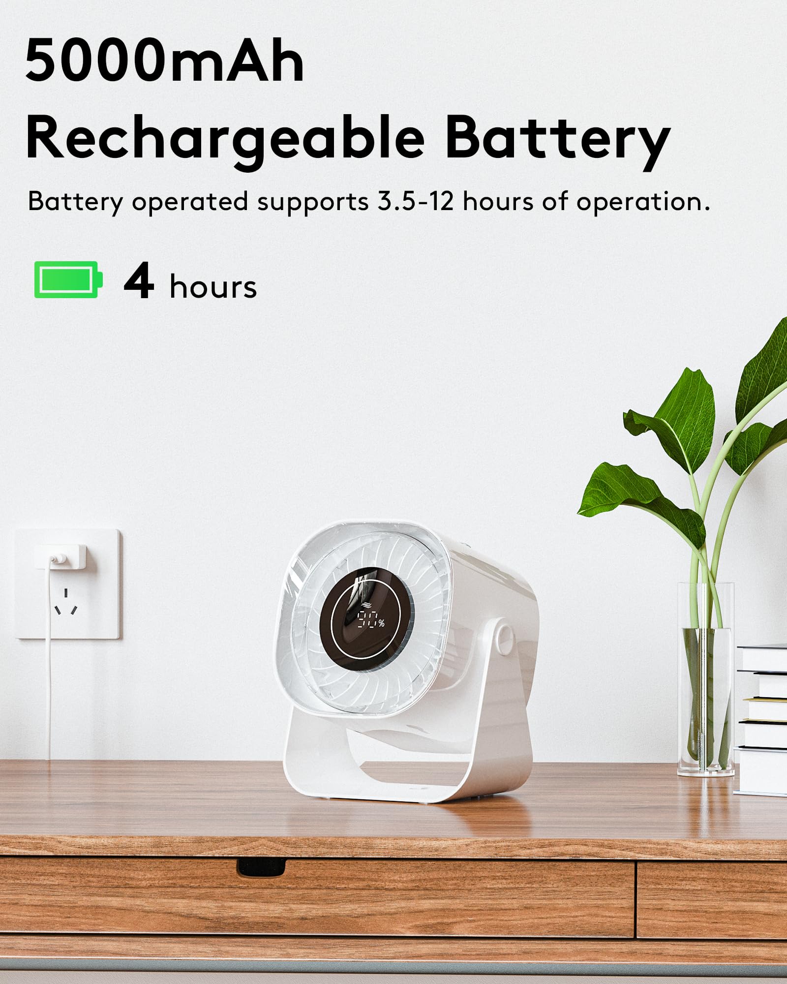 Caronsort Desk Fan, Small Fans For Bedroom, Mini Fan 6 Inches,Table Air Circulator Fans For Desk, Rechargeable Battery Operated