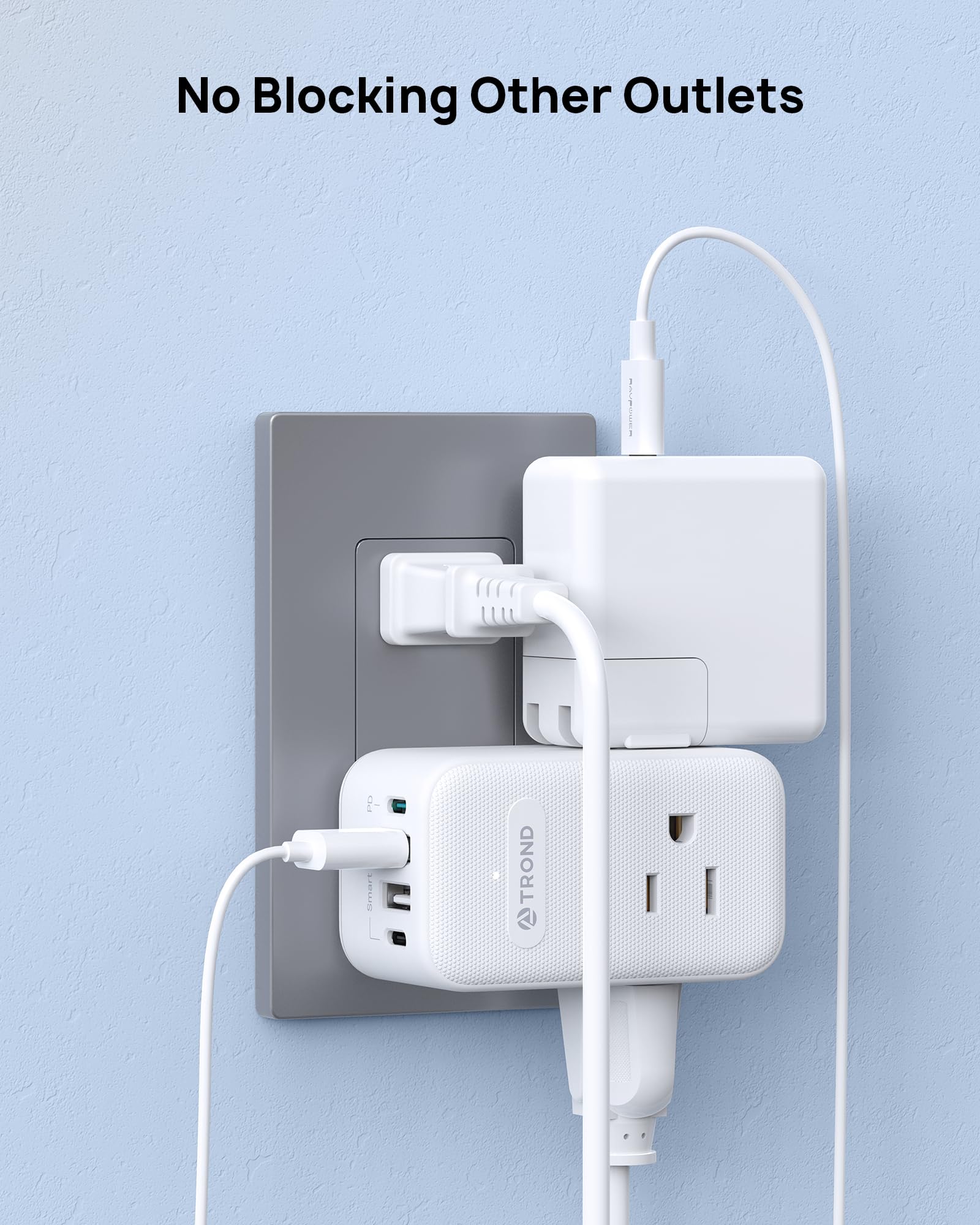 Trond 2 Prong To 3 Prong Outlet Adapter With 360 Rotating Plug, 3 Ac Power Splitter With Usb C Pd20W, Travel Plug Adapter For Us