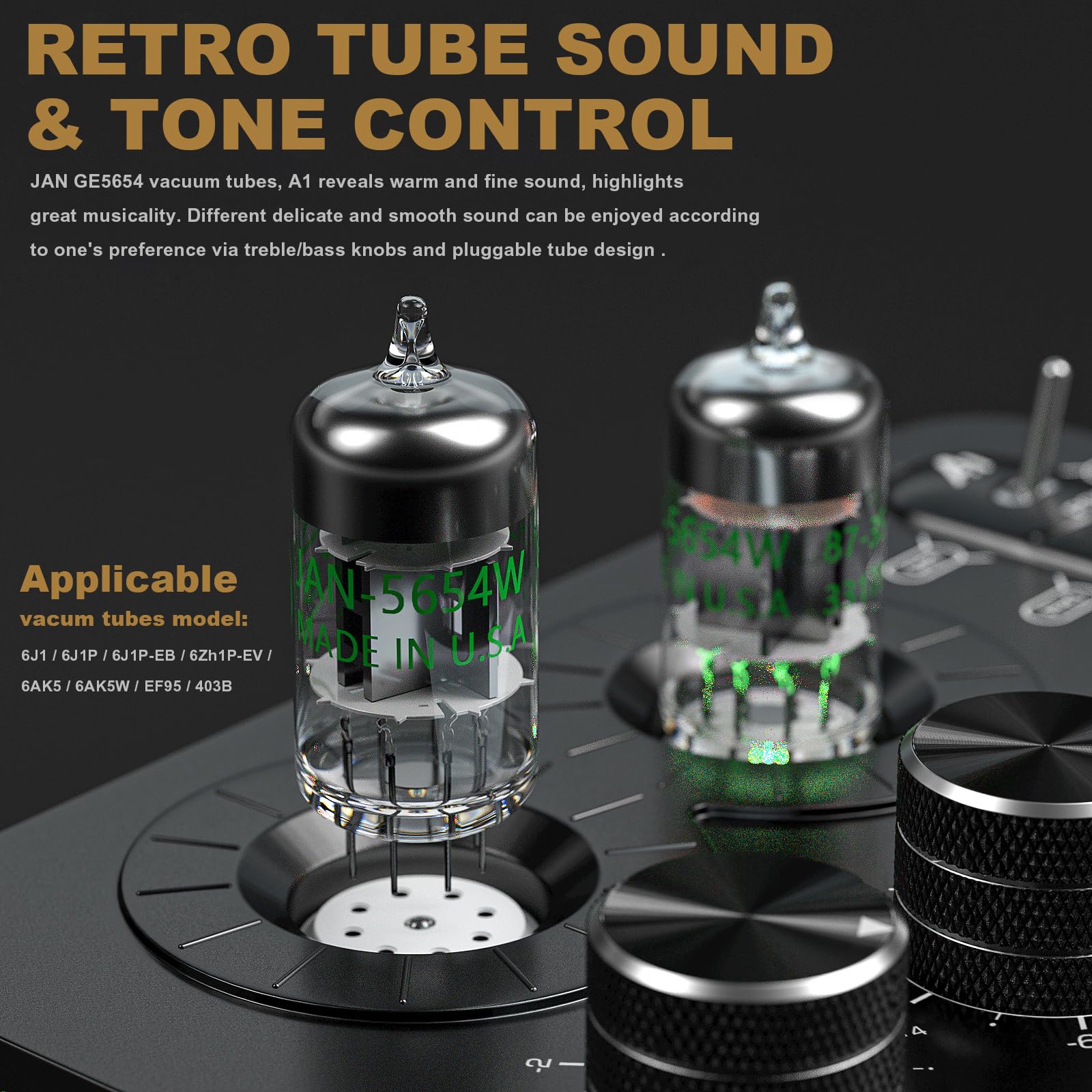 Ampapa A1 Vacuum Tube Phono Preamp, Headphone Amp, Hi Fi Audiophile Preamplifier For Mm Turntable Record Player With Tone Contro