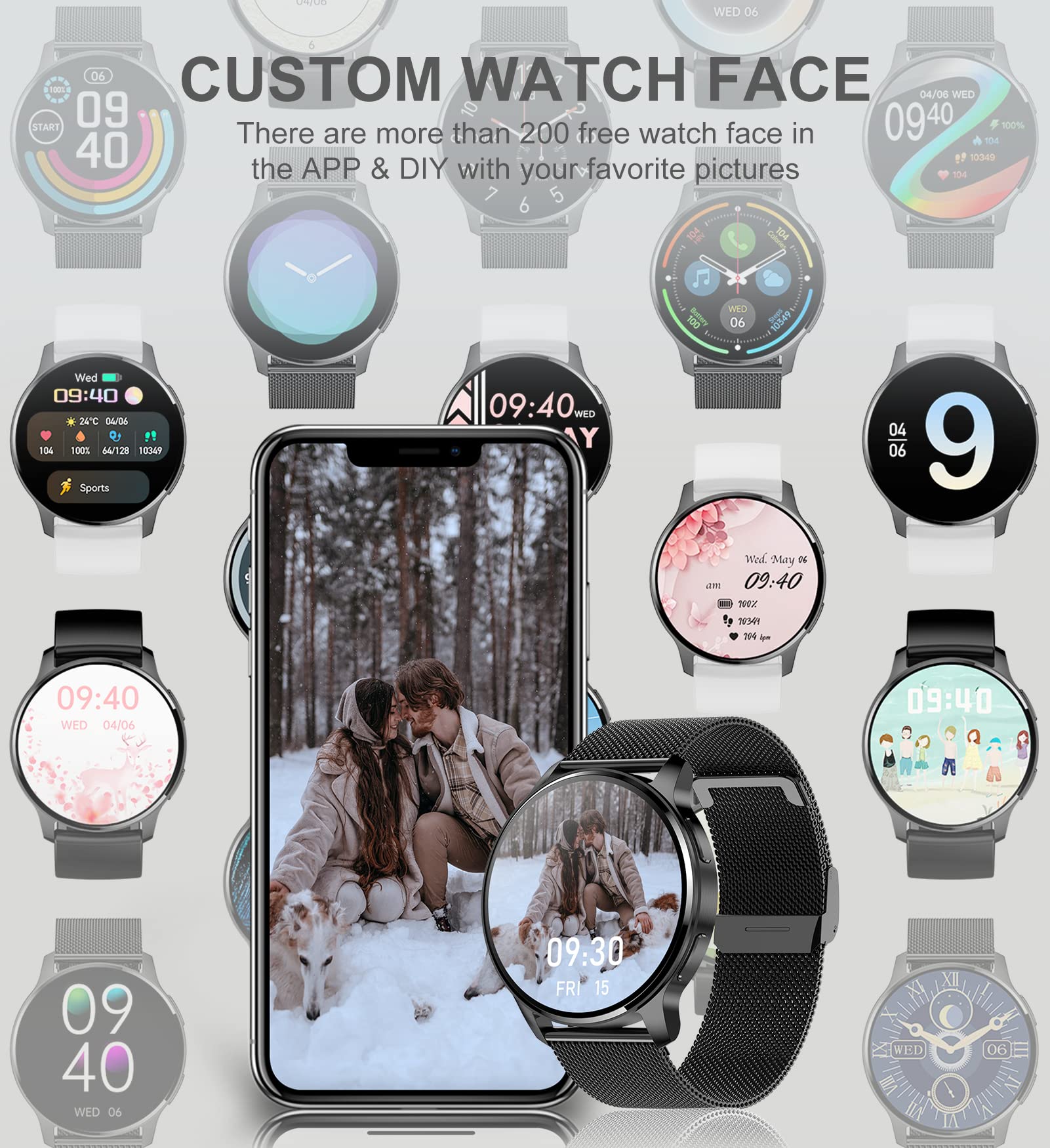 Smart Watch For Women Men, Bluetooth Call Fitness Tracker For Android And Ios Phones Waterproof Smartwatch With 1.32'' Hd Full T