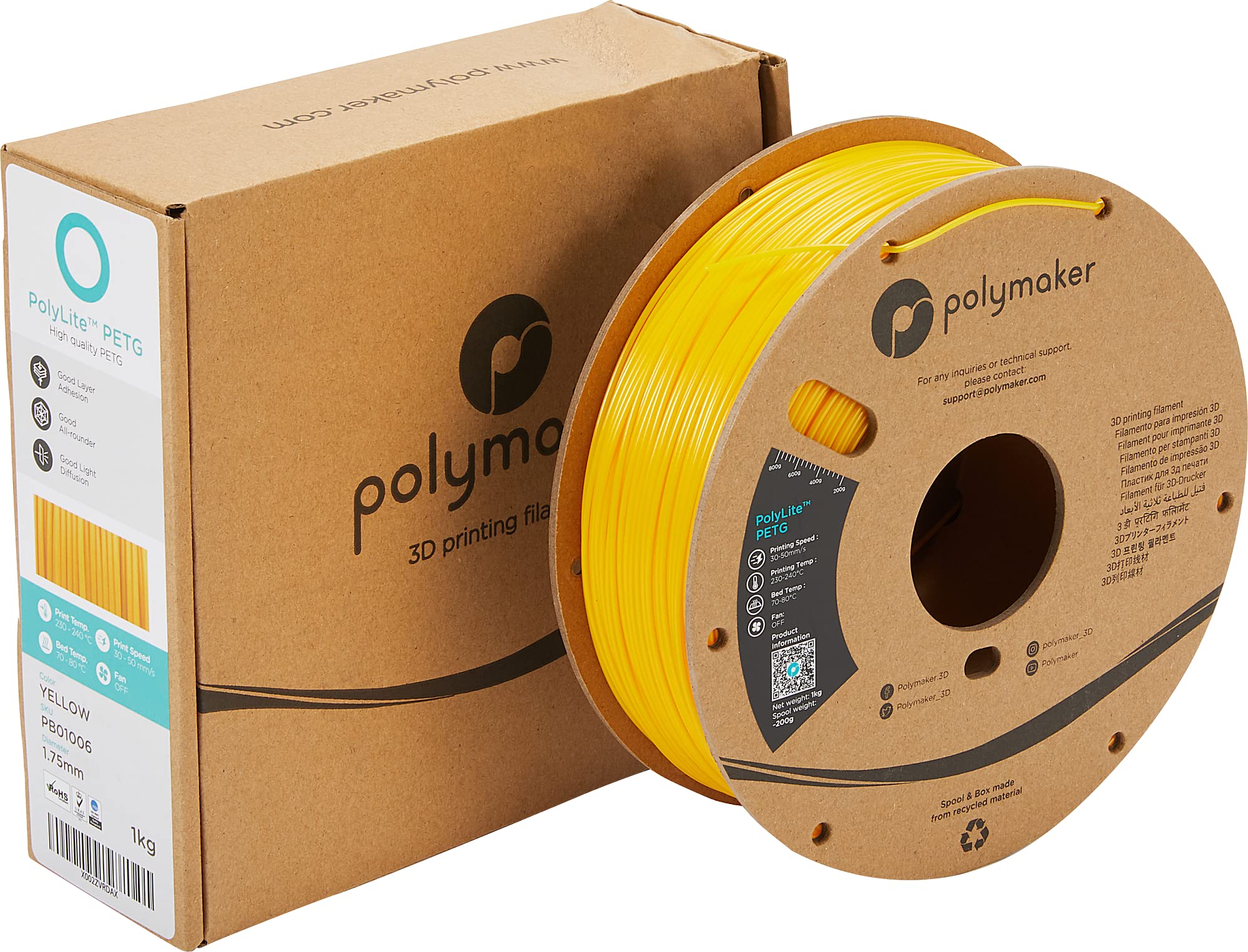Polymaker Petg Filament 1.75Mm, 1Kg Strong Petg 3D Printer Filament Yellow   Polylite Petg Yellow 3D Printing Filament 1.75Mm, D