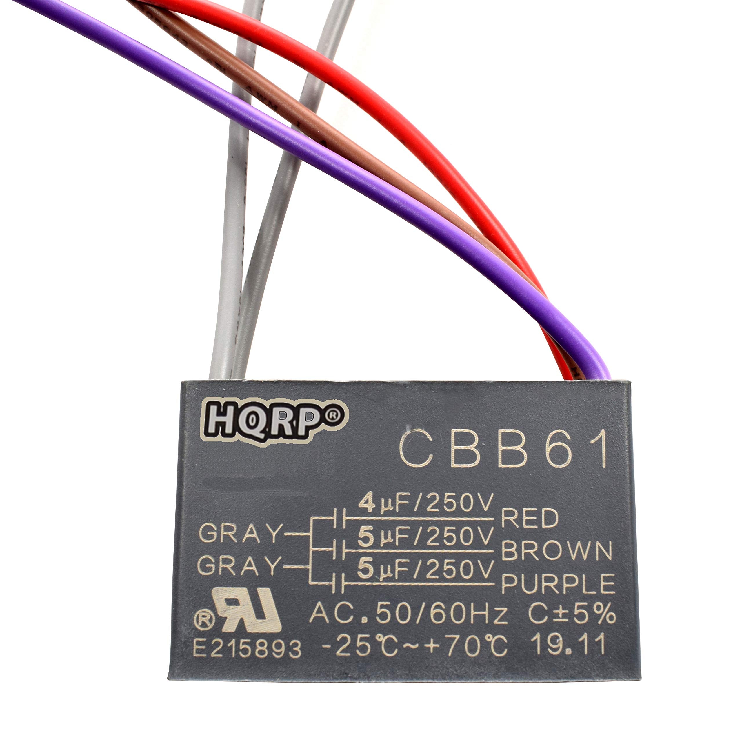 Hqrp 2 Pack Ceiling Fan Capacitor Cbb61 4Uf+5Uf+5Uf 5 Wire