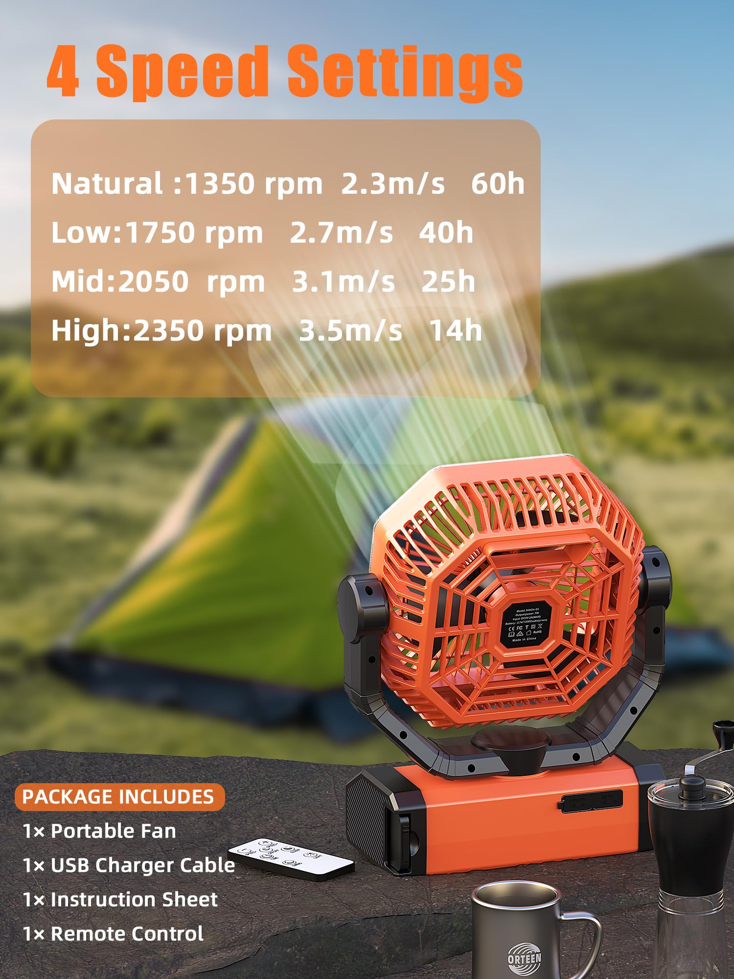 Battery Powered Fan   9 Inch Rechargeable Fan Portable, 20000Mah(60Hrs) Camping Fan For Tent, Auto Oscillation Cordless Fan, Ten