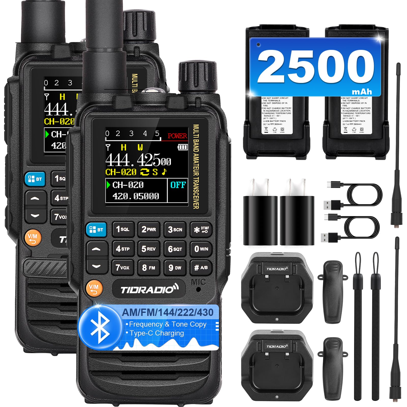 Tidradio Td H3 Ham Radio 8 Band Rechargeable 2500Mah Large Batteries Long Range Walkie Talkies Rechargeable Handheld Portable Tw