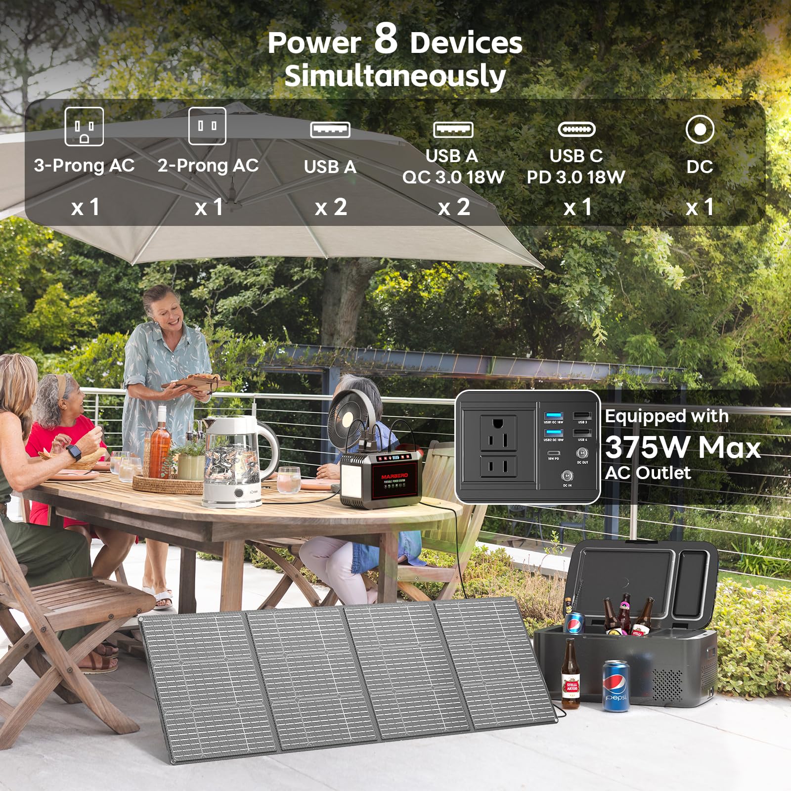 Marbero 237Wh Solar Generator With Solar Panel Included Portable Power Station 300W Pure Sine Wave With Foldable Solar Panel 60W
