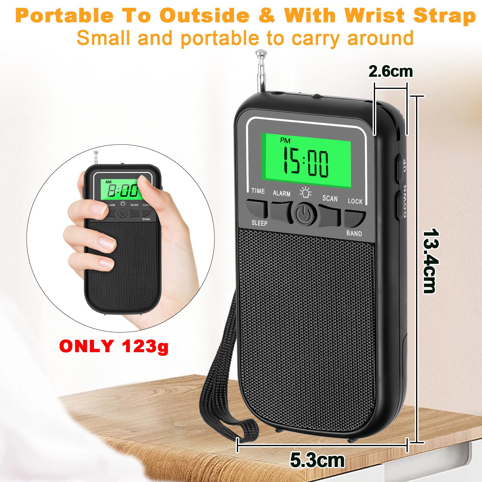 Portable Radio Am Fm Sw, Transistor Radio With Led Flashlight, 2Aa Battery Operated Radio For Long Range Reception, Emergency Po