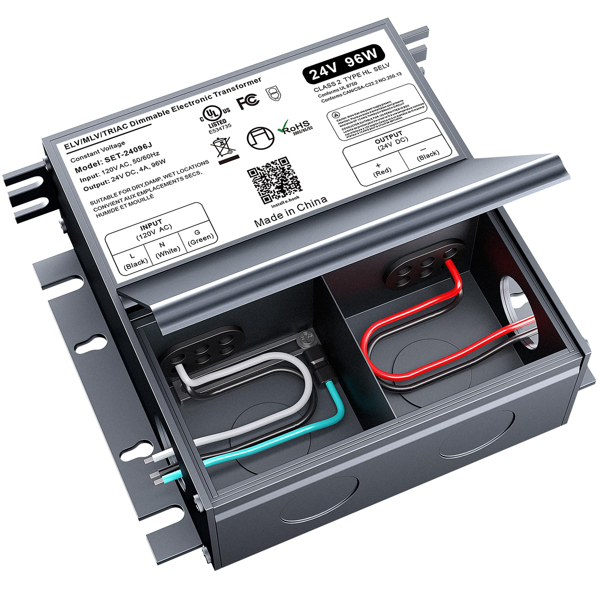 96W Dimmable Led Driver 24V With Junction Box,Triac Elv/Mlv Led Transformer Compatible With Lutron&Leviton Switches,Dimmable Led