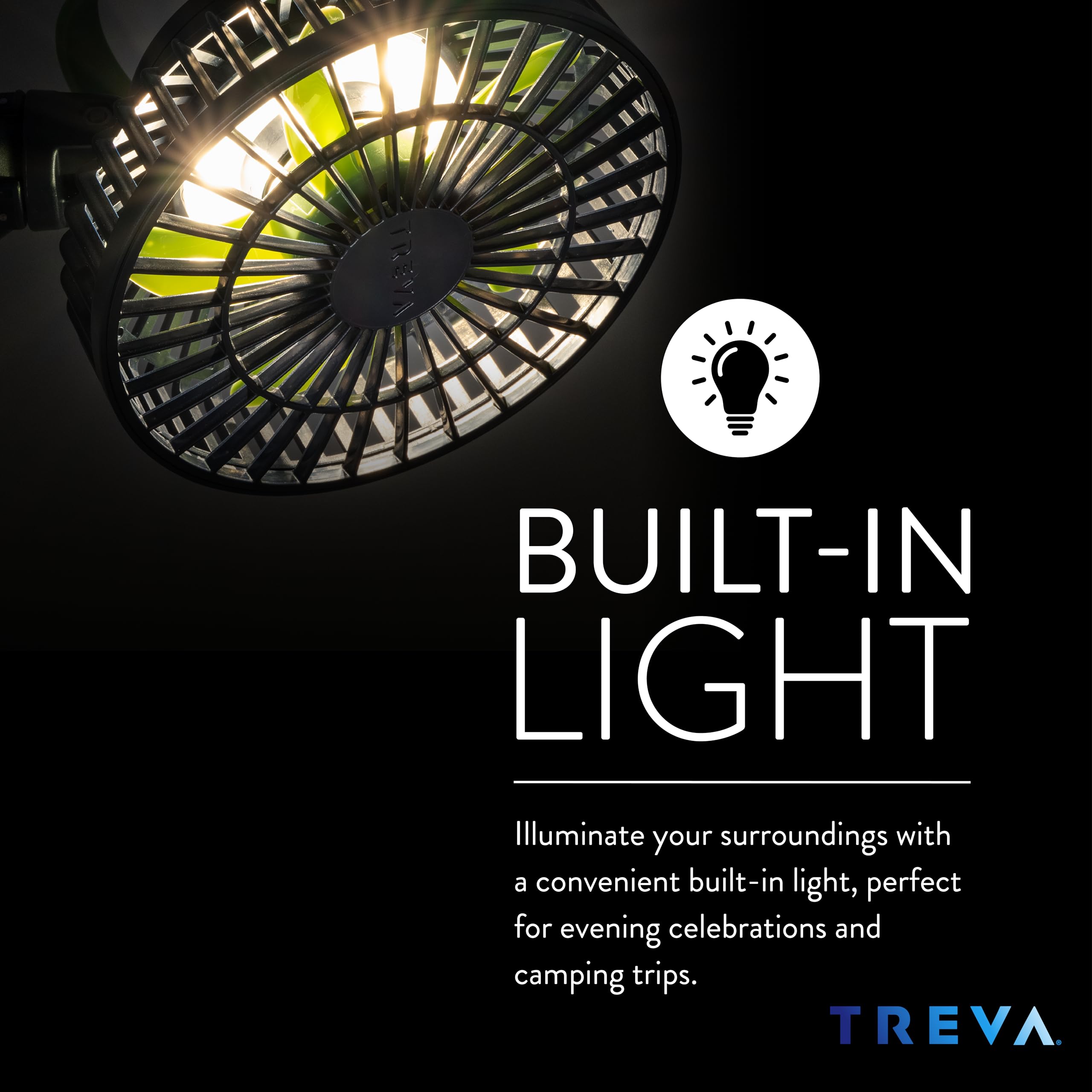 Treva 5 Inch Tripod Fan With Built-In Light And Attachable Phone Mount, Rechargeable 3-Speed Mini Fan With Handle For Travel, Ca