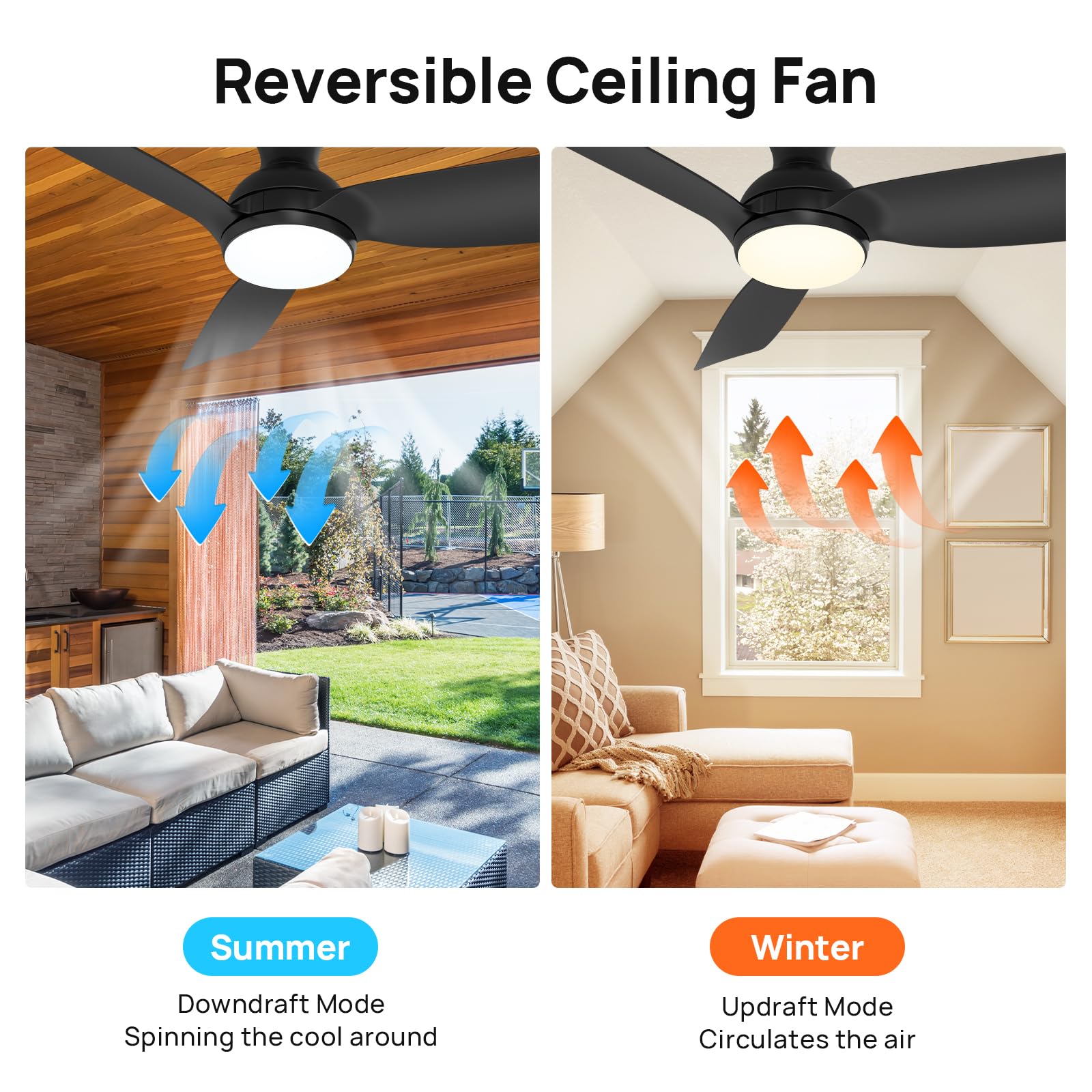 Consciot Ceiling Fan With Light, 44 Inch Low Profile Ceiling Fan With Remote Control, 6 Speed Choice, Reversible Dc Motor, 3Cct,