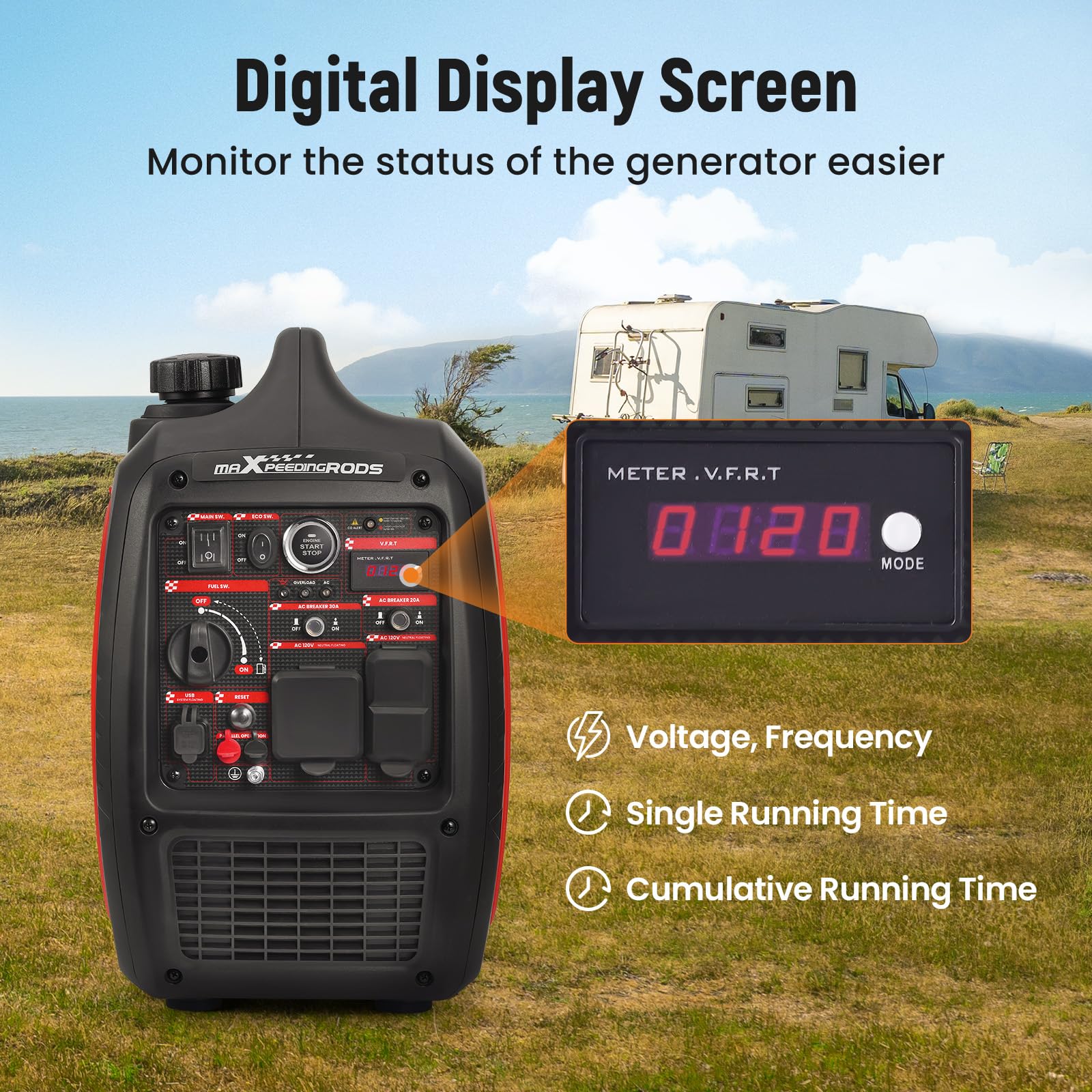 Maxpeedingrods 4800W Gasoline Inverter Generator, Electric Start And Remote Start, Gas Powered Generator For Outdoor Camping, Ho