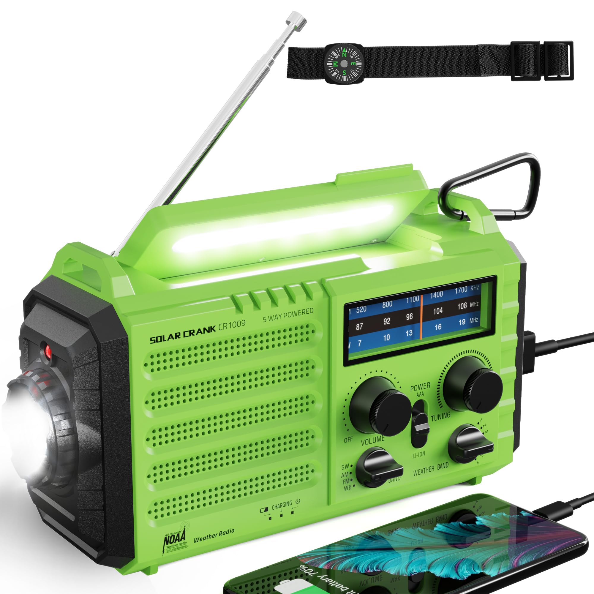 18500Mwh Emergency Radio, Hand Crank Solar Noaa Weather Radio, Am/Fm Portable Battery Operated Radio With 5 Way Power, Phone Cha